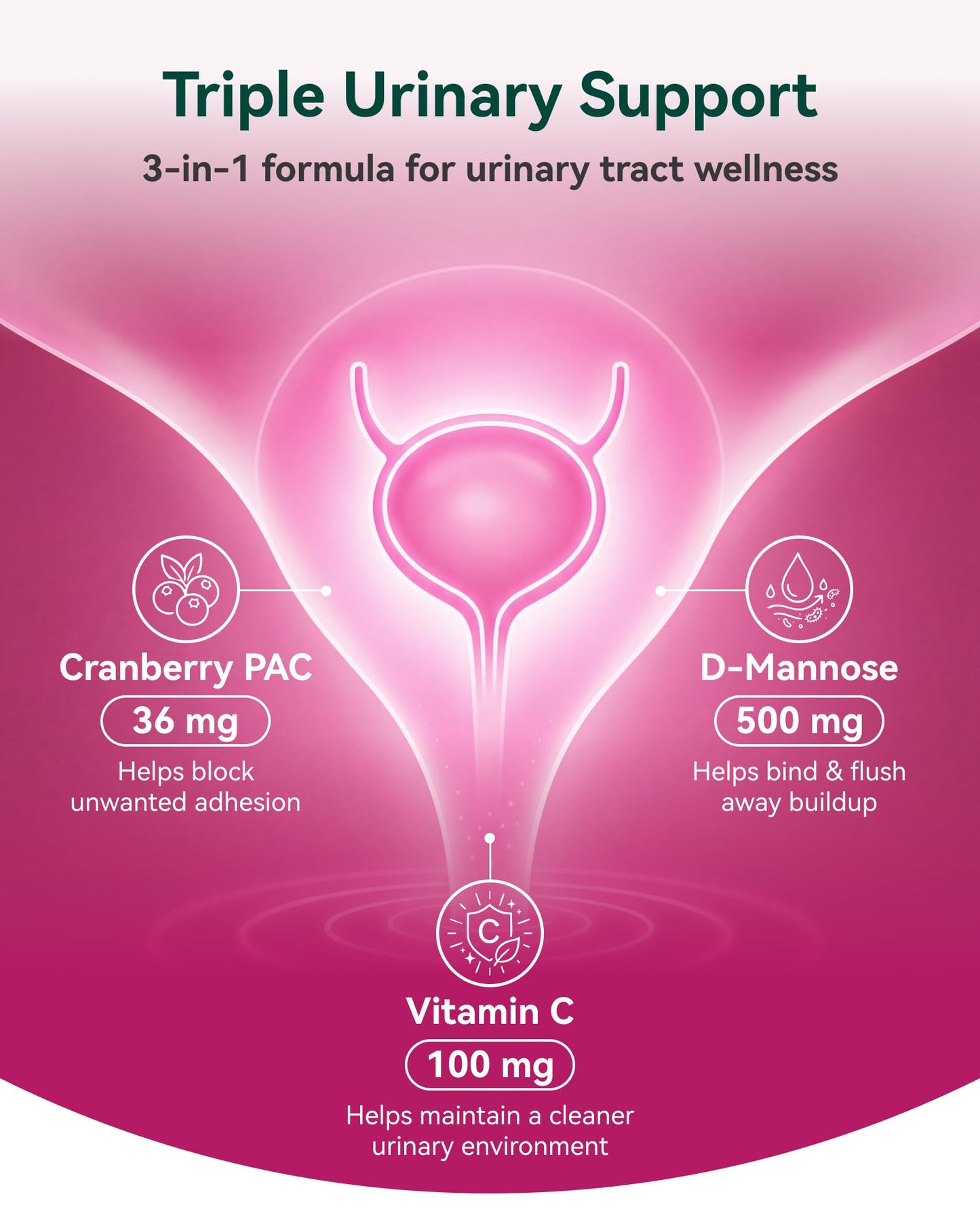 Inner Brightness Cranberry Supplement 36 mg PAC with D-Mannose & Vitamin C Capsule, 90 Count