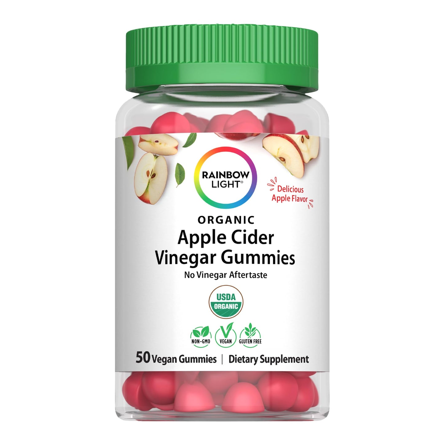 Rainbow Light Apple Cider Vinegar Gummies 500 mg, 50 Count, USDA Organic, Vegan, Non-GMO, Gluten Free