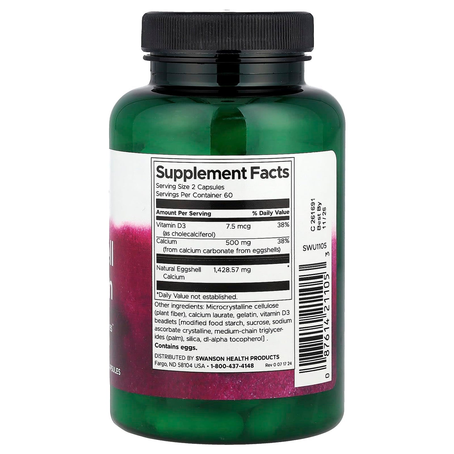 Swanson Eggshell Calcium with Vitamin D3 Capsules 120 Count