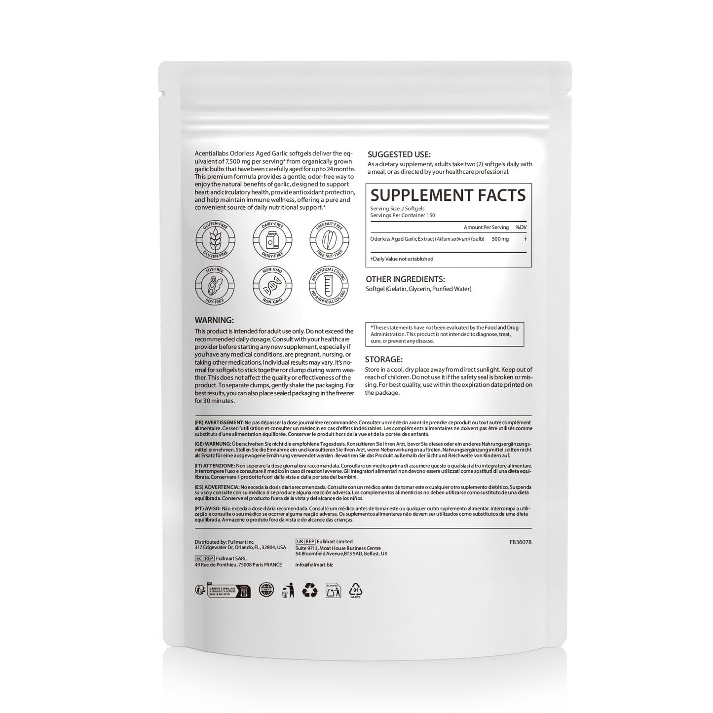 O.SECERT Odorless Garlic Softgels 500mg Per Serving, 300 Softgels