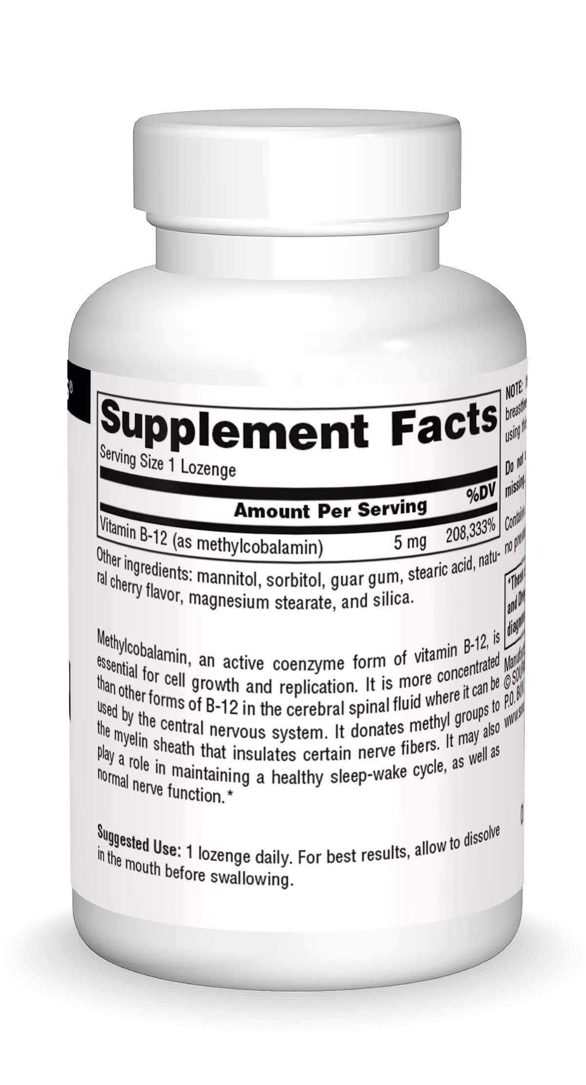 Source Naturals Methylcobalamin Vitamin B-12 5mg Cherry Flavored Lozenges, 120 Count