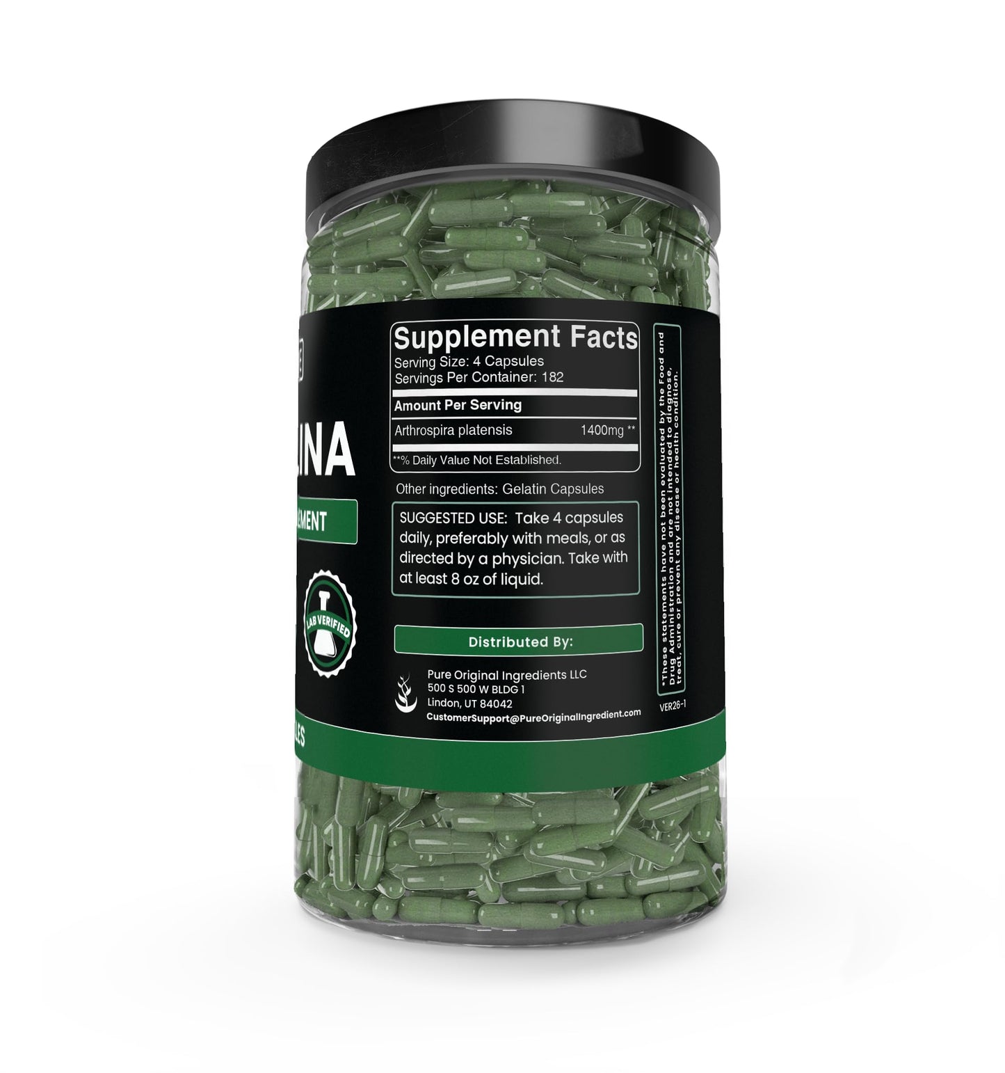 PURE ORIGINAL INGREDIENTS Spirulina 730 Capsules