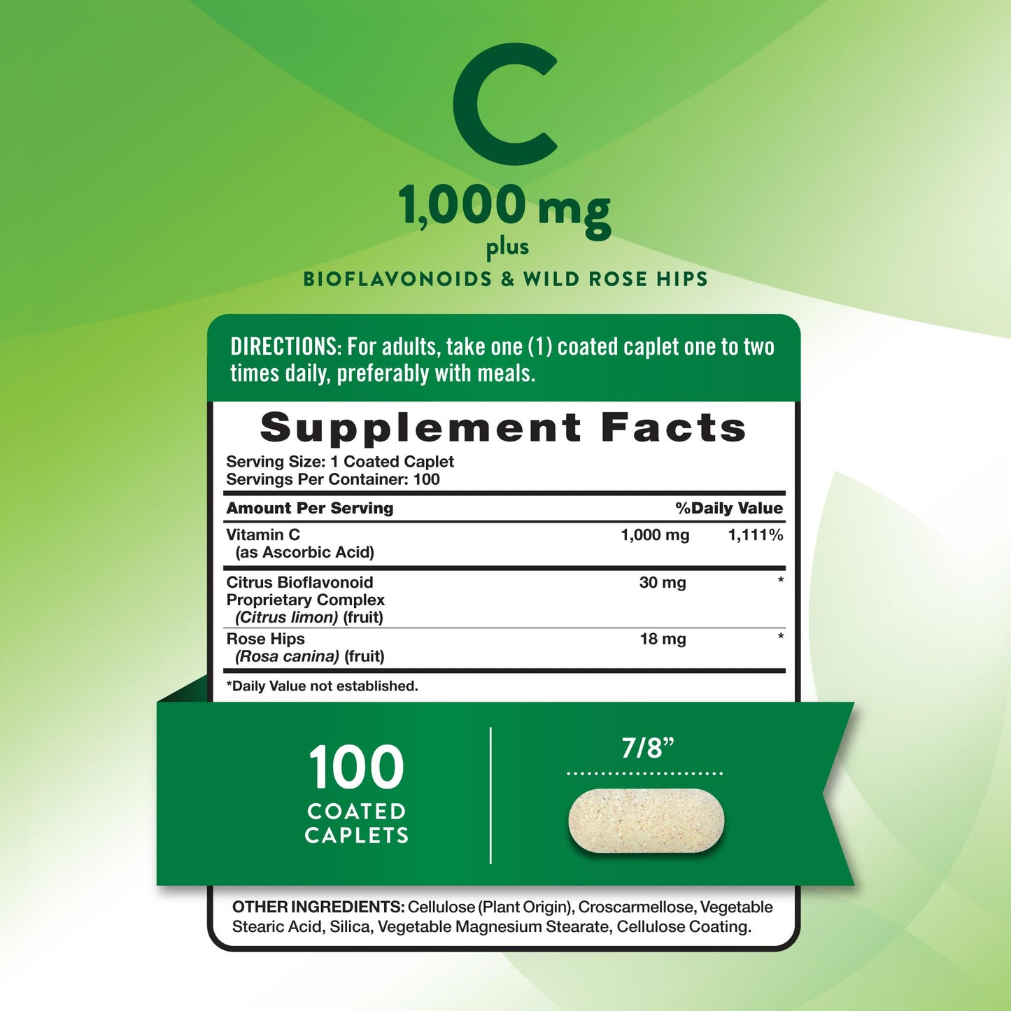 Nature's Truth Vitamin C Bioflavonoids & Rose Hips 1000mg Caplets 100