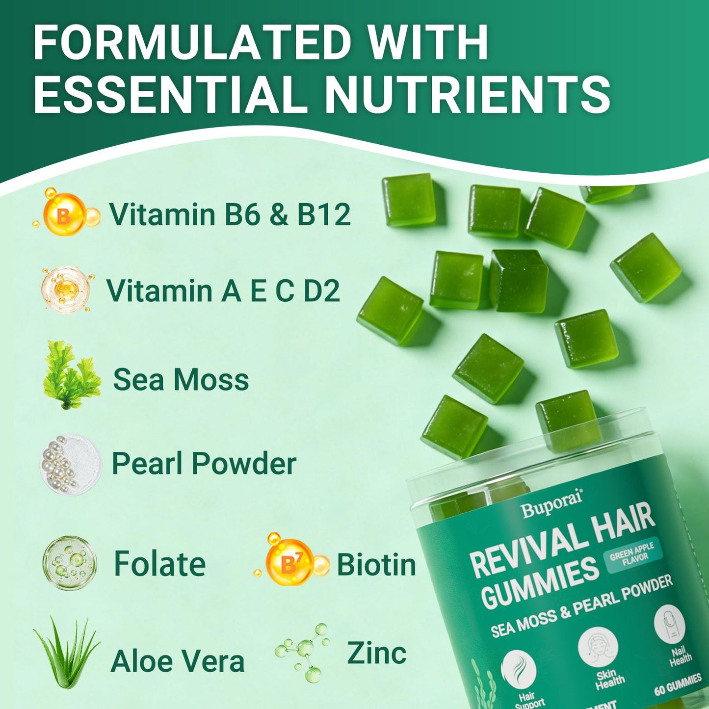 Buporai Hair Growth Gummies 60 Count