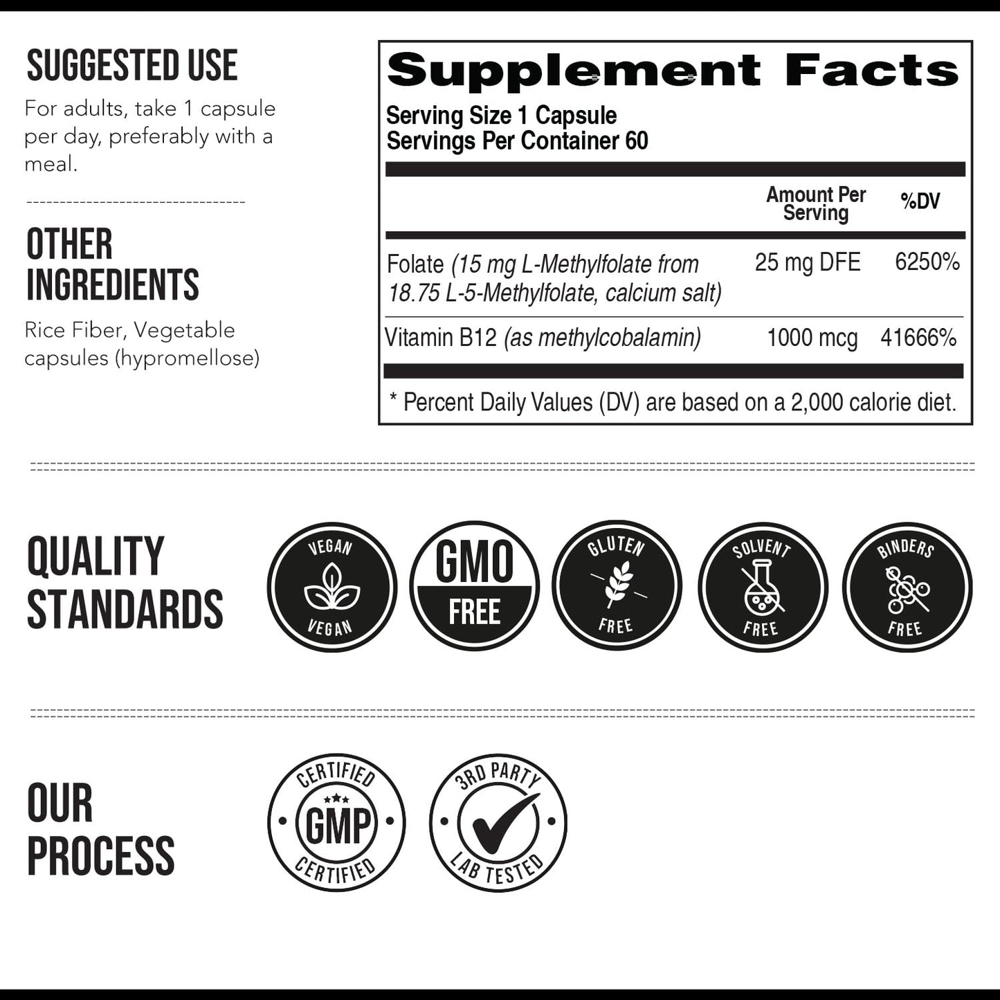 Triquetra Health L-Methyl Folate 15mg with Methyl B12 Cofactor (5-MTHF) Capsule, 60 Count