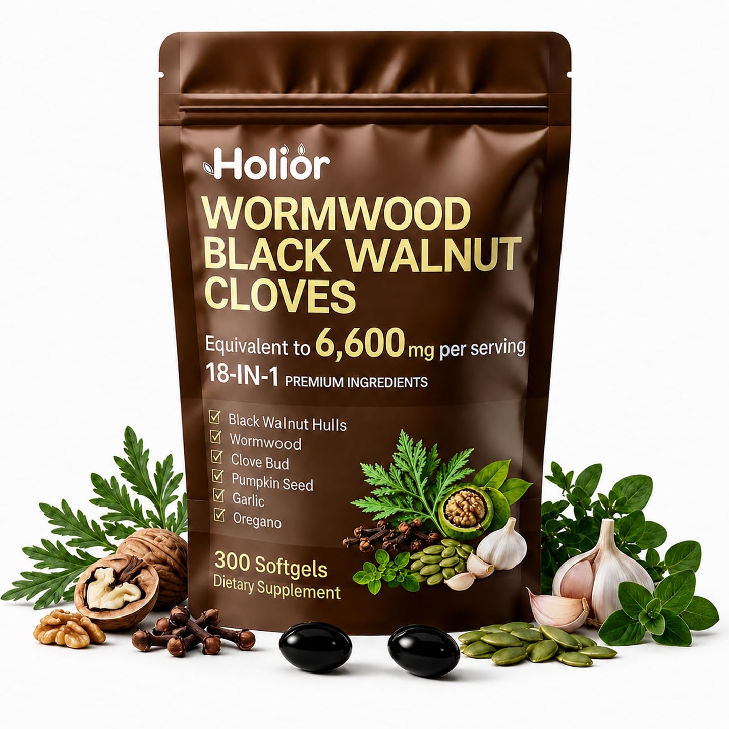 Holior Labs Wormwood Black Walnut Cloves Softgel 300