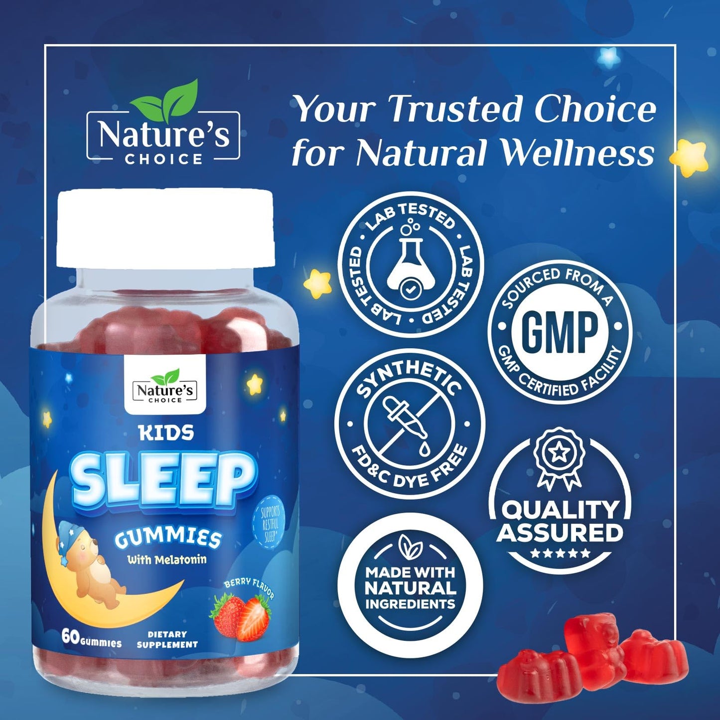 Nature's Choice Kids Melatonin Gummies 60 Count