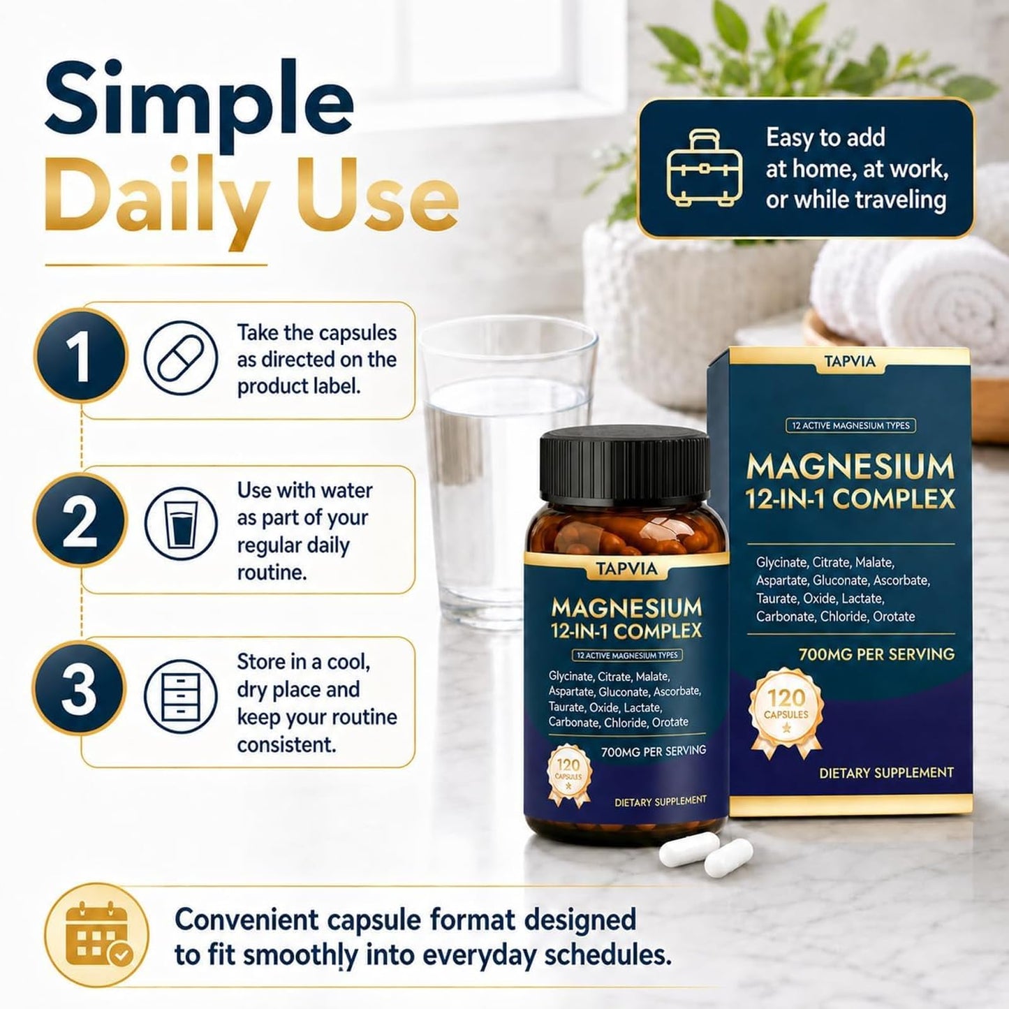 TAPVIA Magnesium 12-in-1 Complex, 120 Capsules