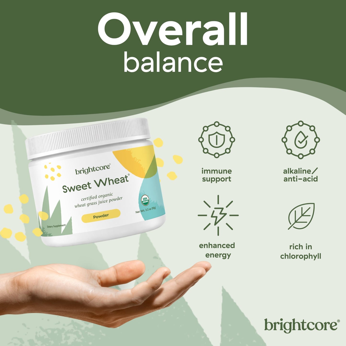 Brightcore Sweet Wheat Wheatgrass Juice Powder, 3.17 oz