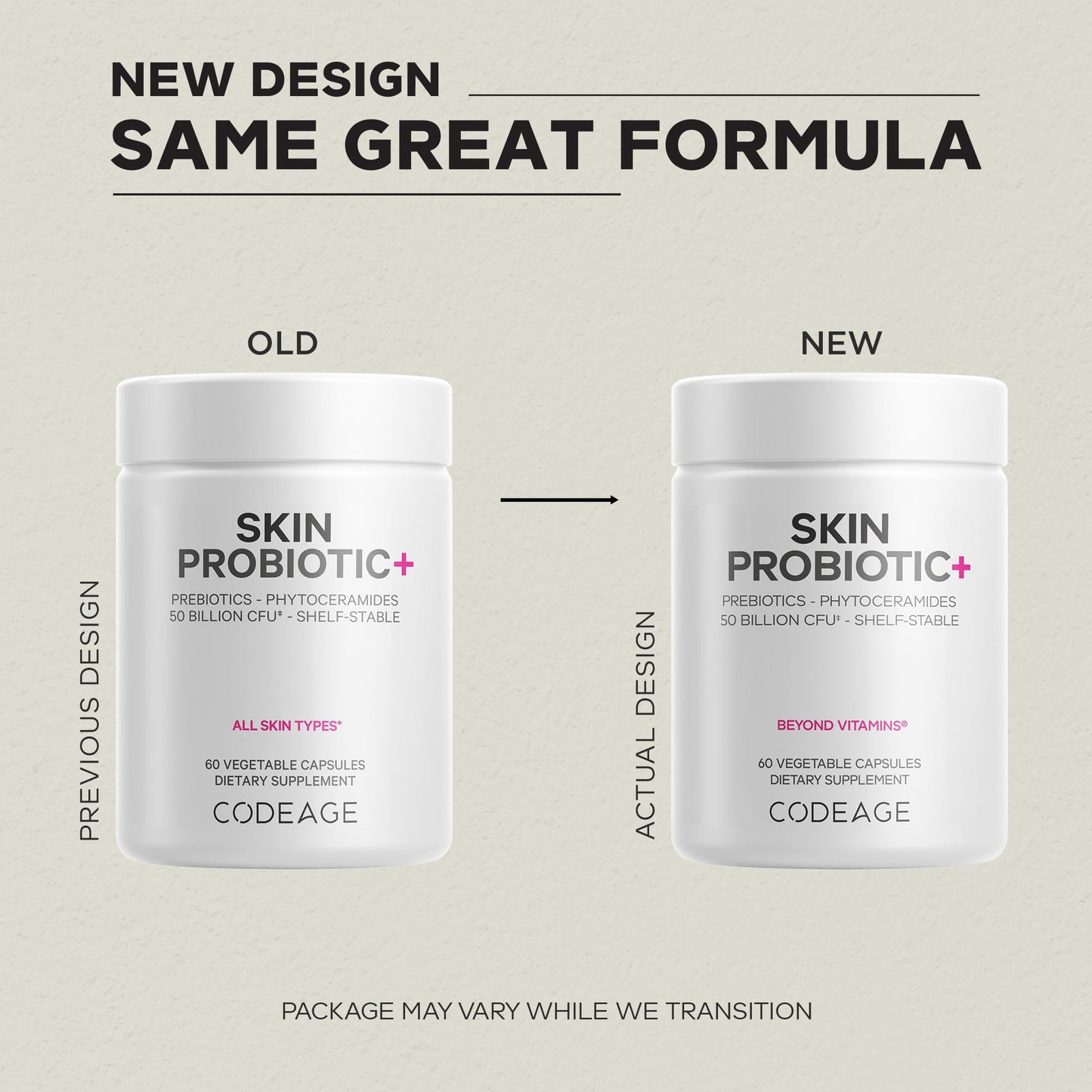 Codeage Skin Probiotics + Prebiotics Capsule, 60 Capsules