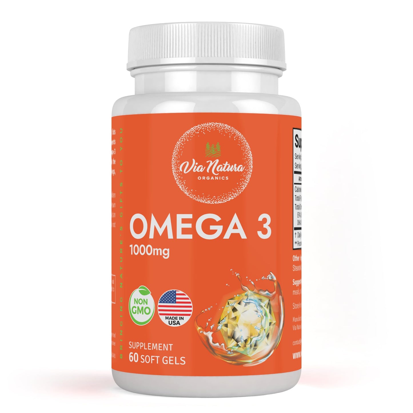 Via Natura Organics Omega 3 Fish Oil Softgels, 60 Count
