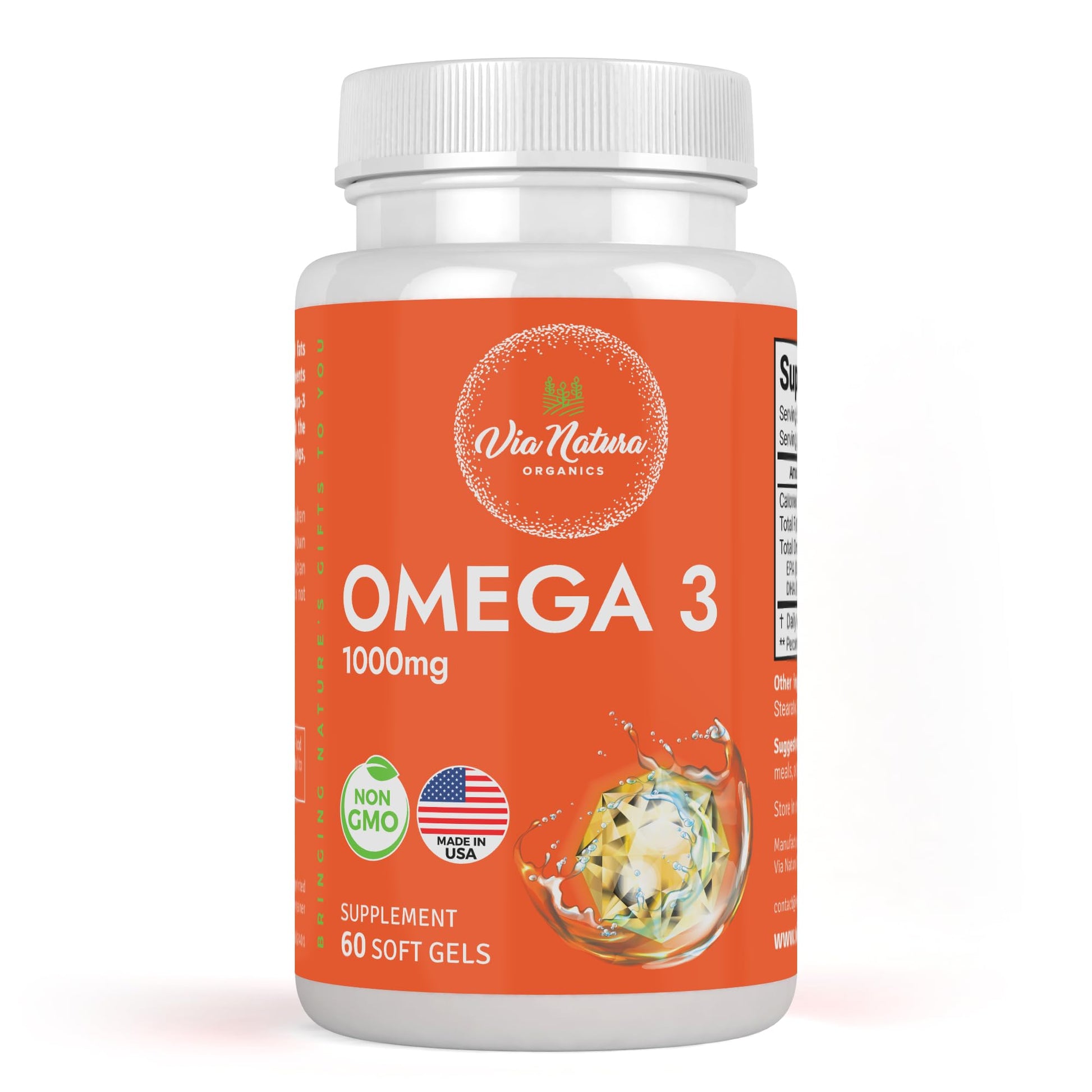 Via Natura Organics Omega 3 Fish Oil Softgels, 60 Count