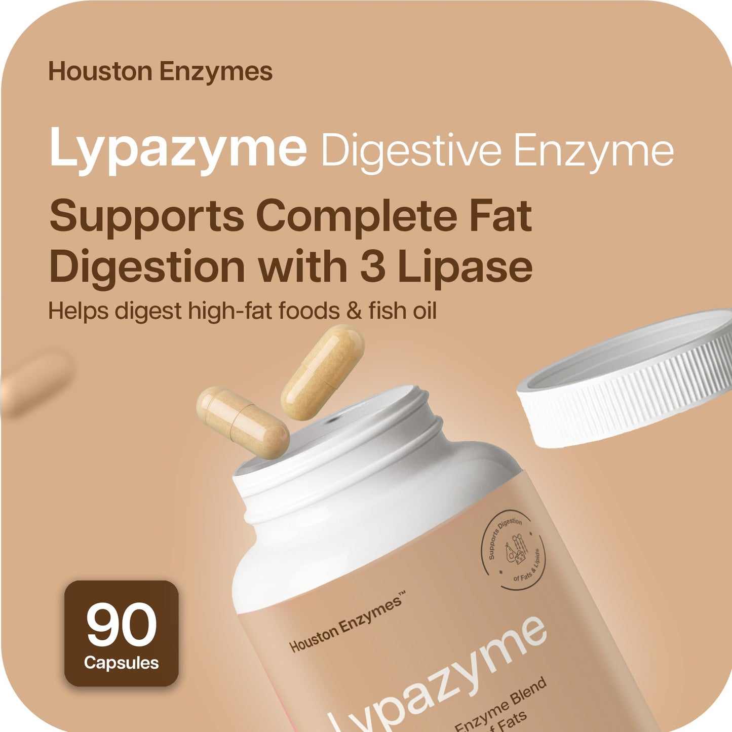 Houston Enzymes Lypazyme Lipase Digestive Enzymes for Women and Men 120 Capsules