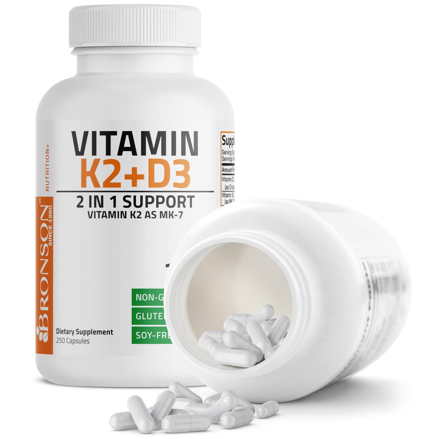 Bronson Vitamin K2 (MK7) with D3 Capsules, 250 Capsules