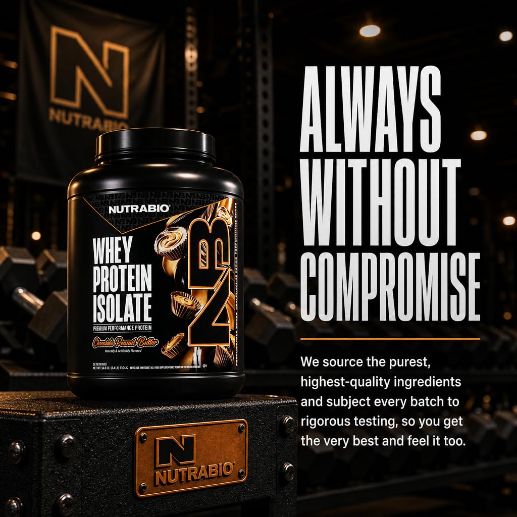 NutraBio 100% Whey Protein Isolate Protein Powder, Chocolate Peanut Butter, 5 Lbs, 80 Servings