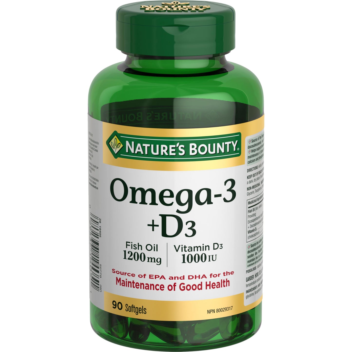Nature's Bounty Omega-3 + D3 Fish Oil 1200mg / Vitamin D3 1000IU Caplets 90