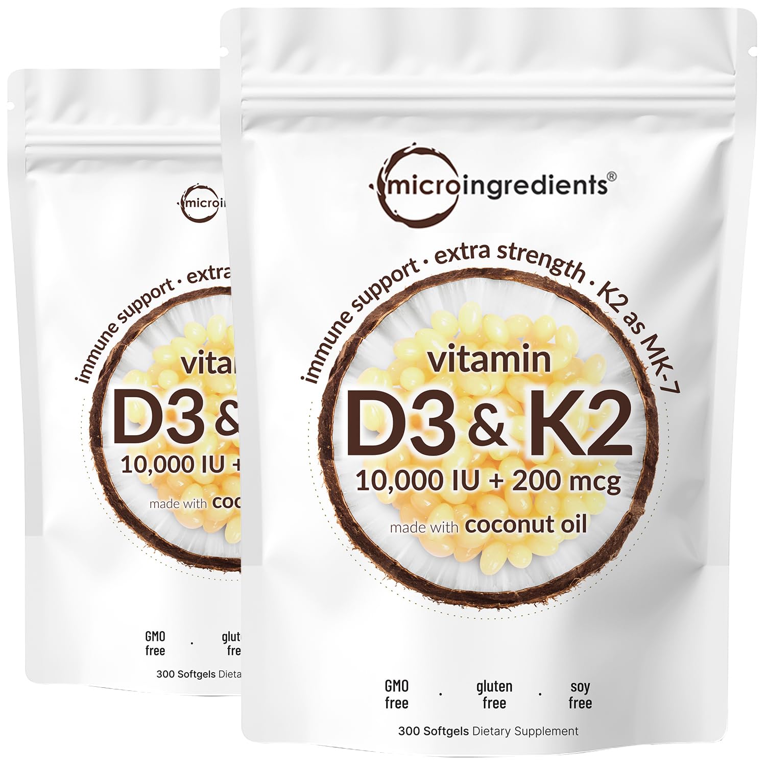 Micro Ingredients Vitamin D3 10,000 IU + K2 MK-7 200 mcg Softgels 600