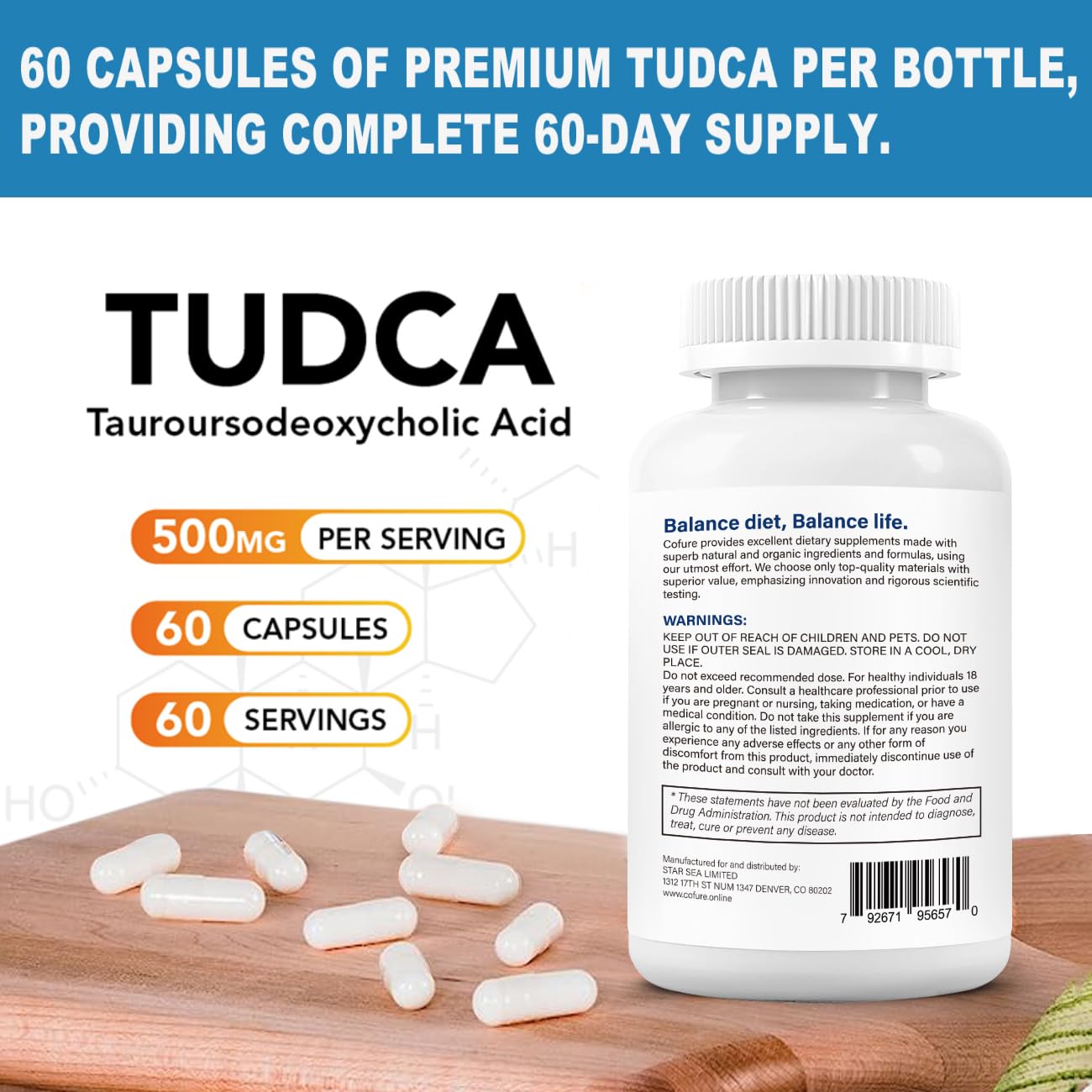 Cofure TUDCA 500mg Capsule, 60 Count