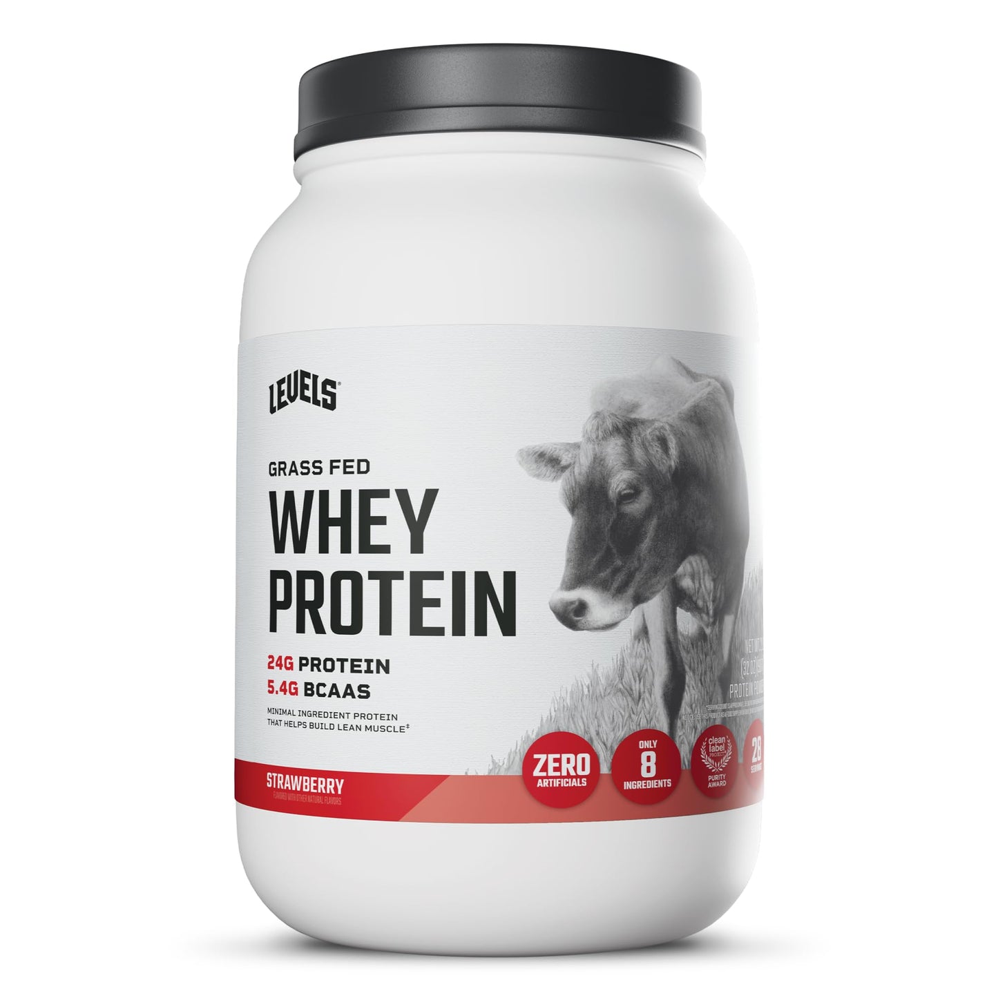 Levels Nutrition Grass Fed Whey Protein Powder Strawberry, 32 Servings