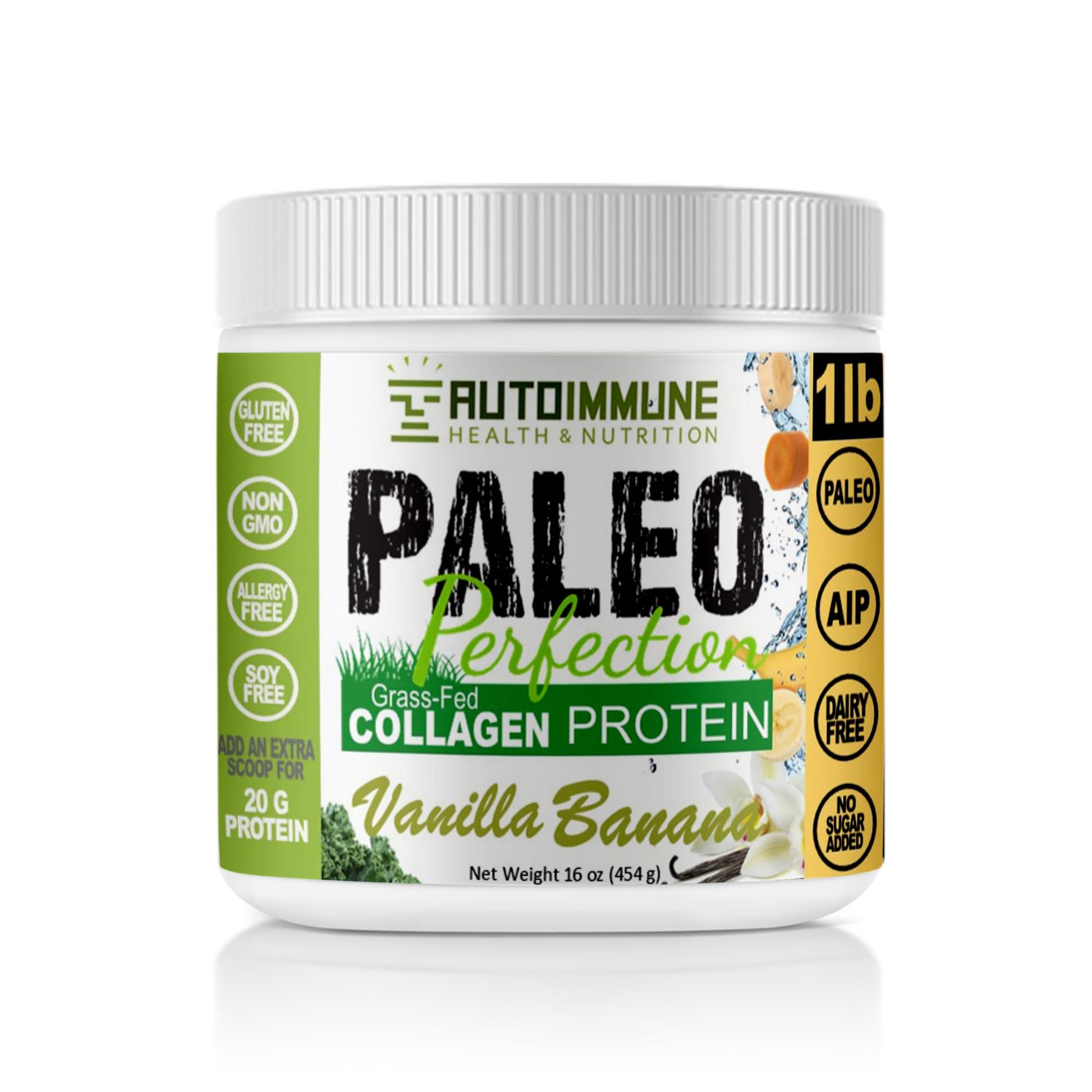 Autoimmune Health & Nutrition Beef Collagen Protein Powder with Stevia, Vanilla Banana, Grass-Fed, 1 oz