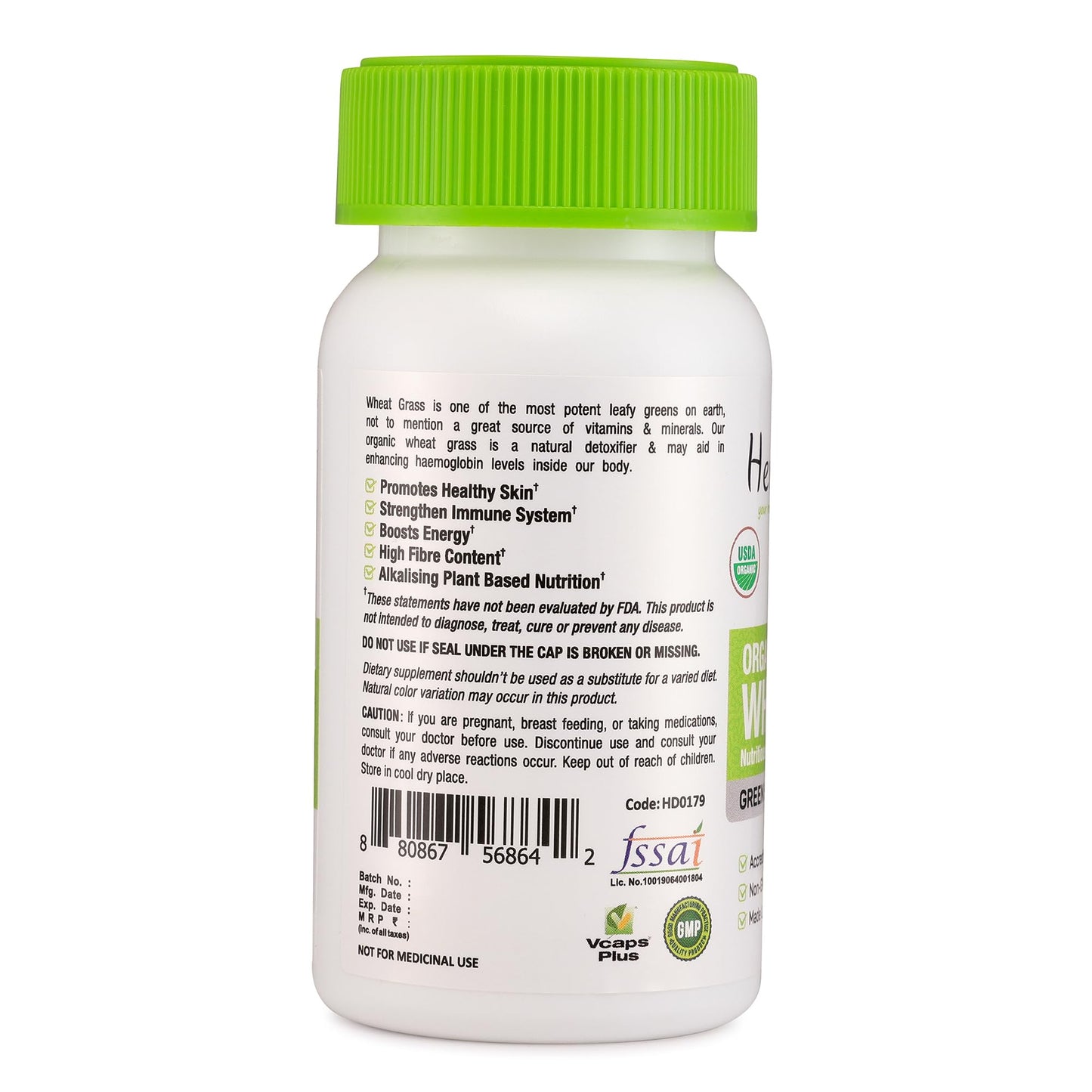 Herbadiet Organic Wheat Grass Whole Leaf 500mg Tablets, 120 Count