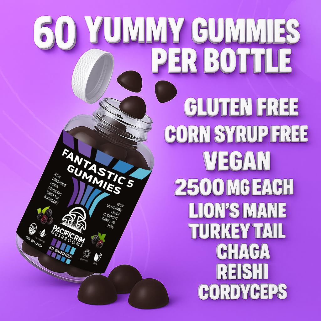 Pacific Rim Mushrooms Fantastic 5 Organic Mushroom Gummies 60 Gummies
