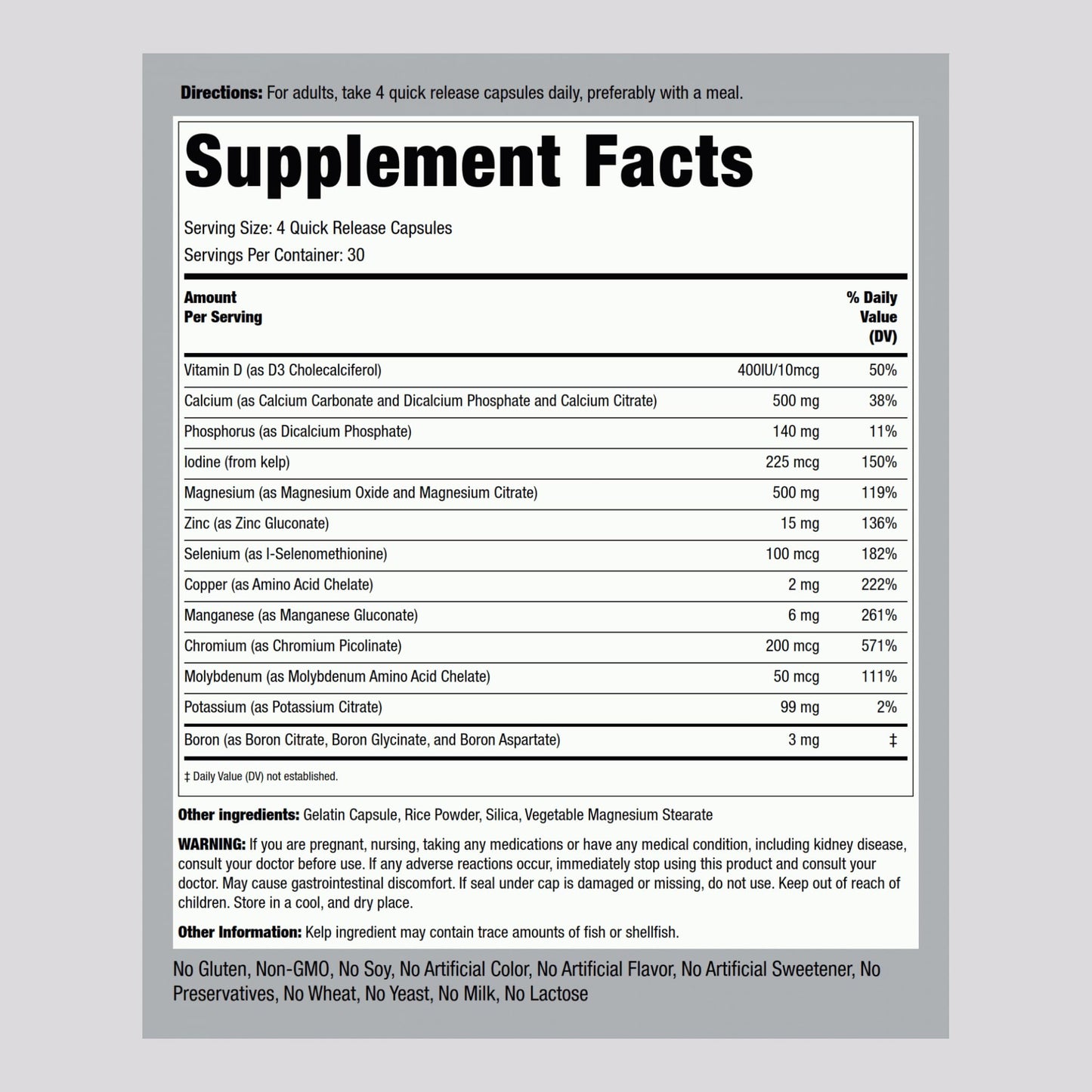 Piping Rock Mega Multi Mineral Chelated Supplement Capsule 120 Count
