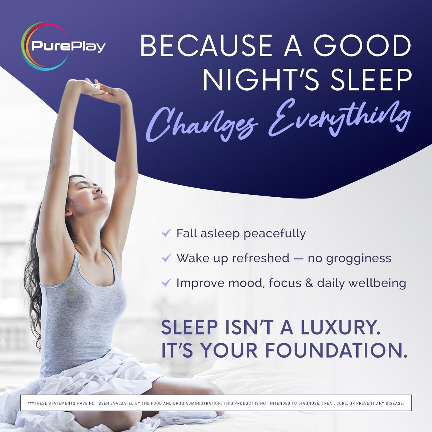 PurePlay Sleep Aids for Adults Melatonin 3mg Complex with Magnesium and Ashwagandha, Non-Habit Forming Sleep Supplement Capsule, 60 Count