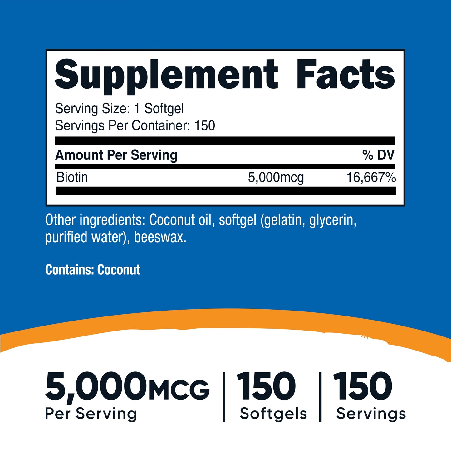 Nutricost Biotin 5000mcg Softgels, 150 Count