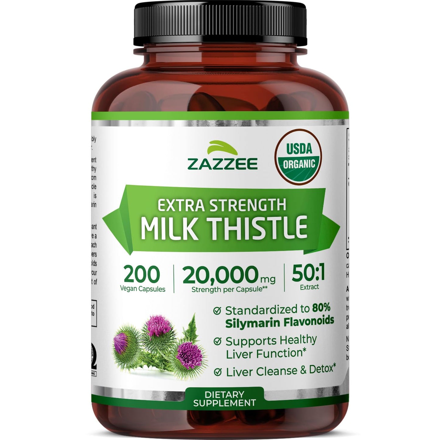Zazzee Milk Thistle 50:1 Extract, Capsule, 200 Count