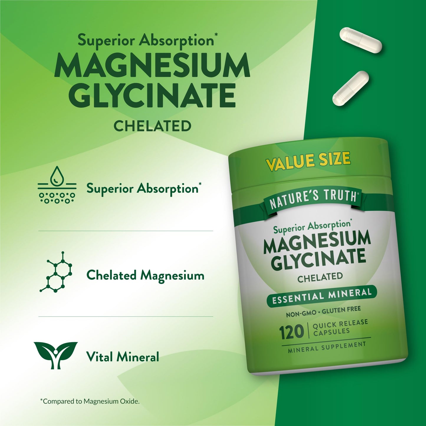 Nature's Truth Magnesium Glycinate 200mg Capsule, 120 Capsules