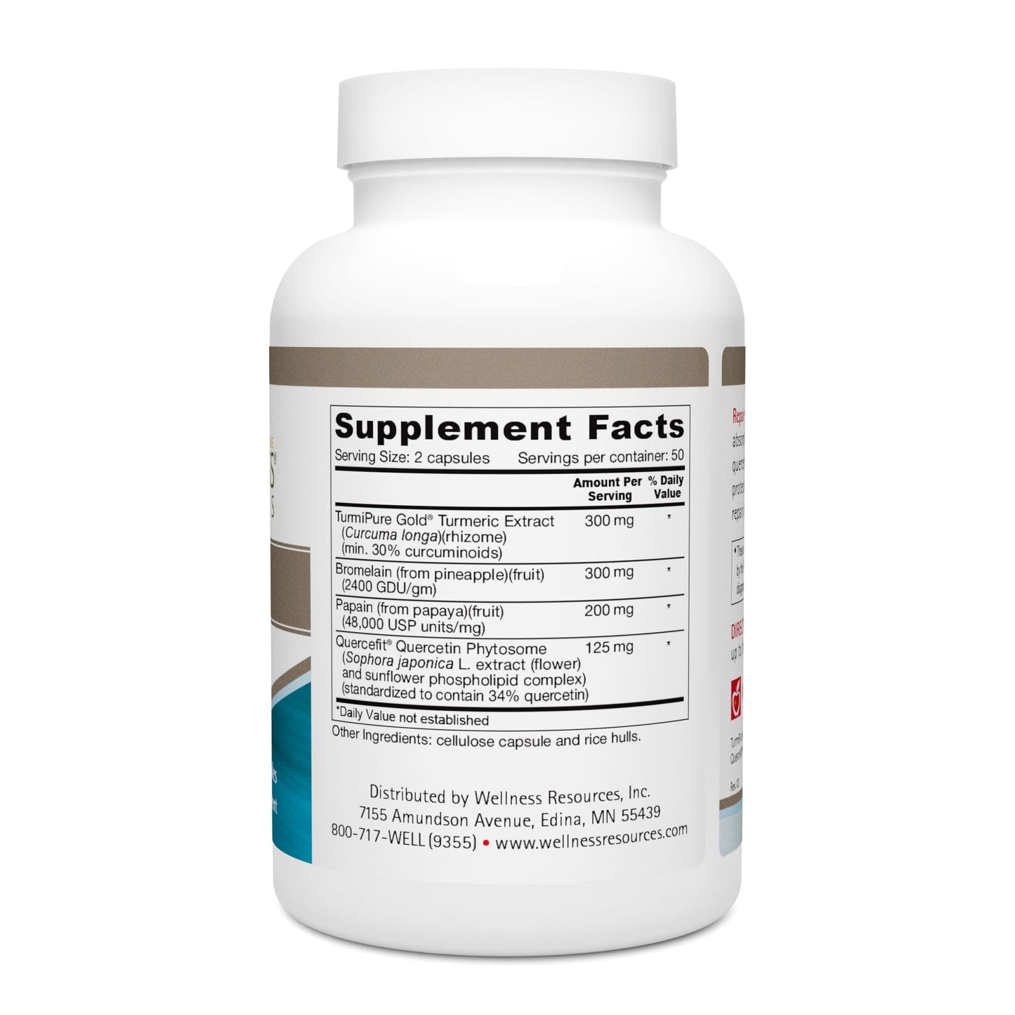 Wellness Resources Repair Plus Featuring TurmiPure Gold Turmeric (Curcumin) with Quercetin Phytosome and Proteolytic Enzymes Bromelain and Papain for Repair, Recovery, and Tissue Health 100 Veggie Capsules