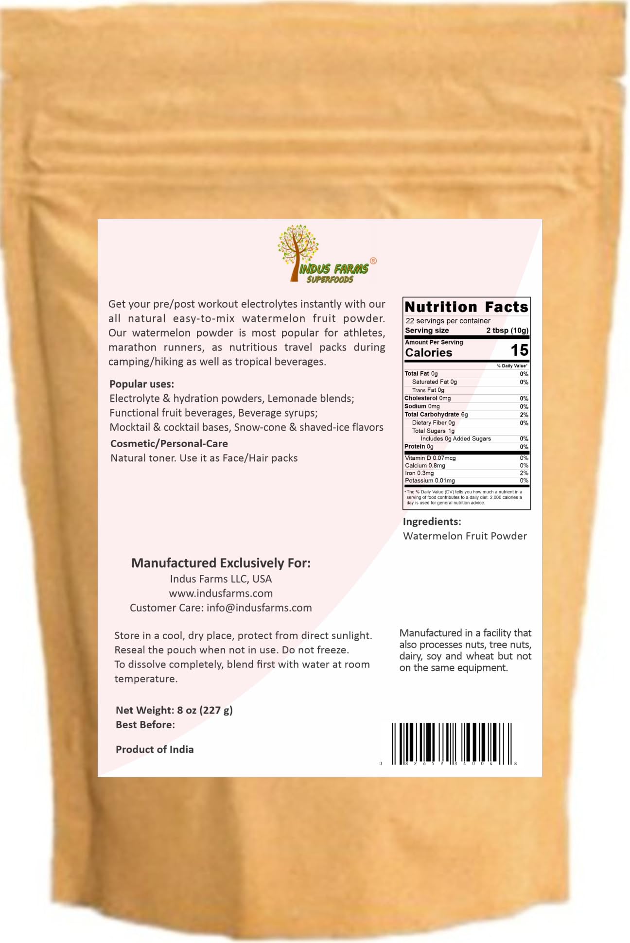 Indus Farms Superfoods Watermelon Fruit Powder Powder 8 oz