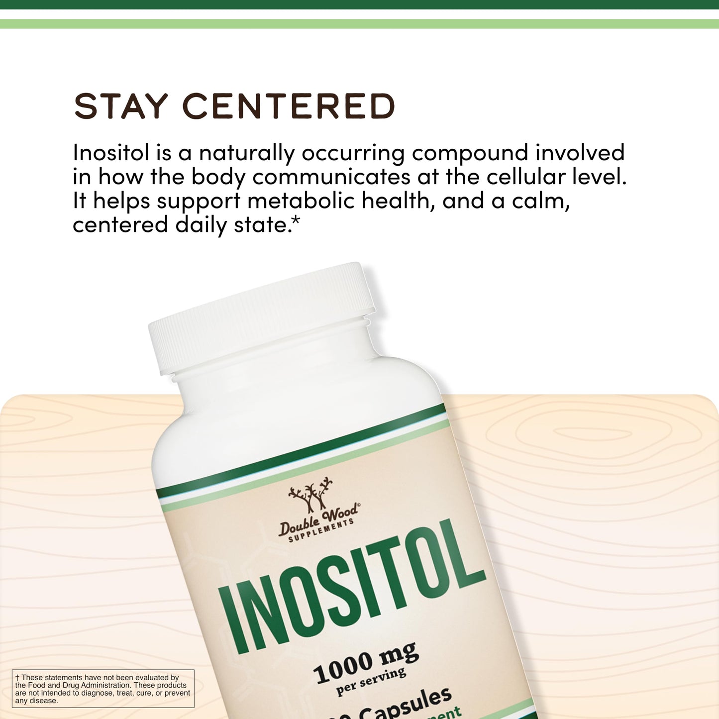 Double Wood Supplements Inositol 1000mg Capsules, 120 Count
