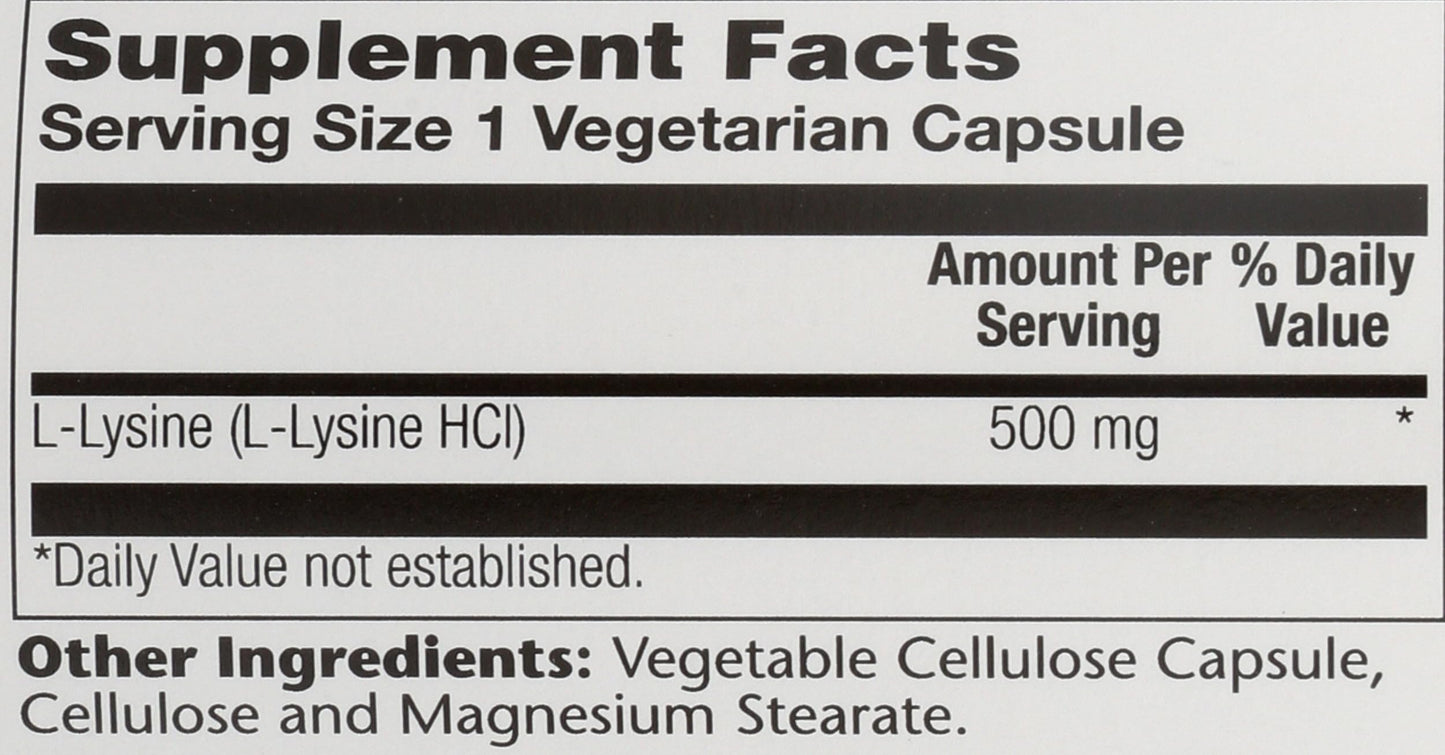 Solaray L-Lysine 500mg VegCap, Tablet 120 Count
