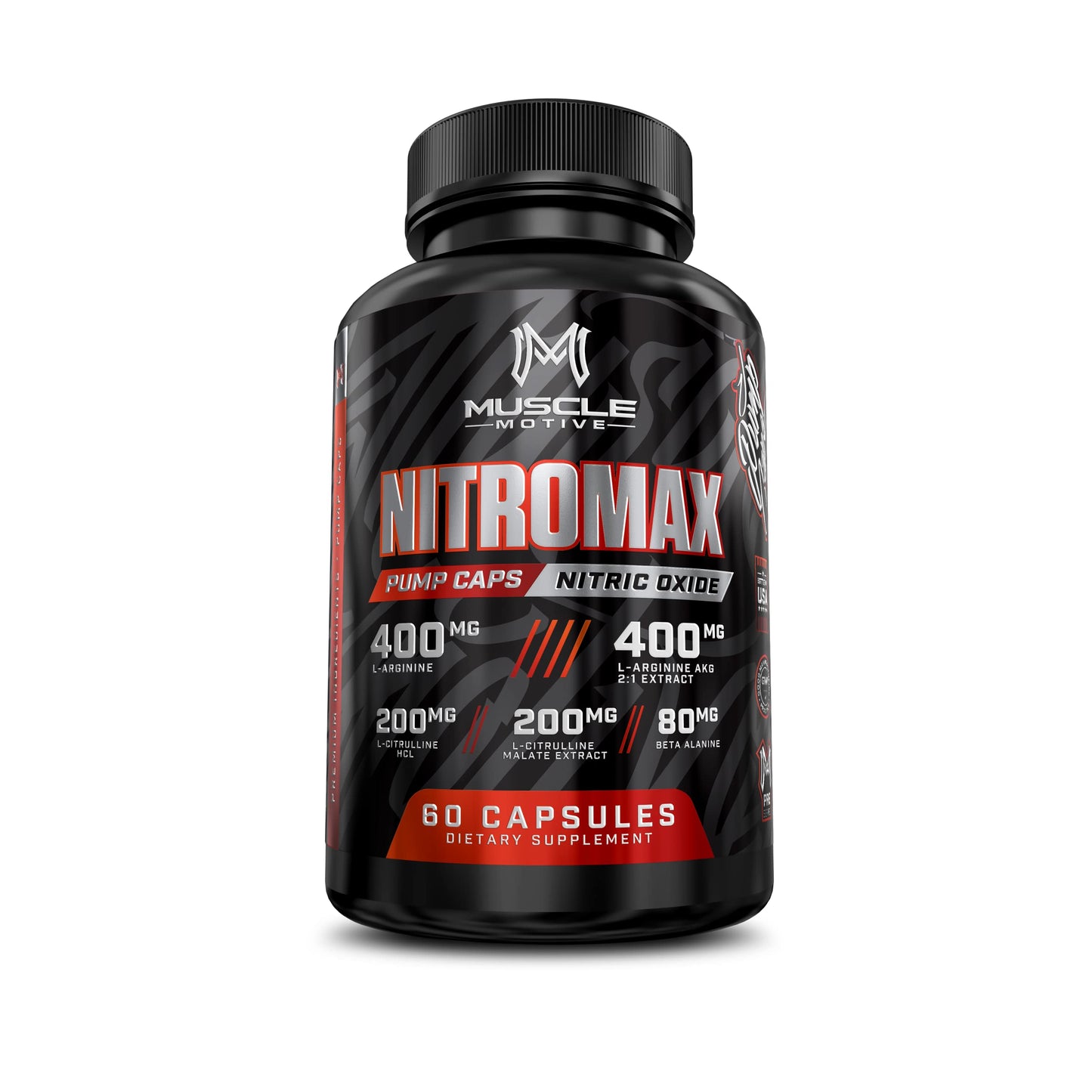 Muscle Motive Nitric Oxide Booster with L-Arginine, L-Citrulline, 60 Capsules