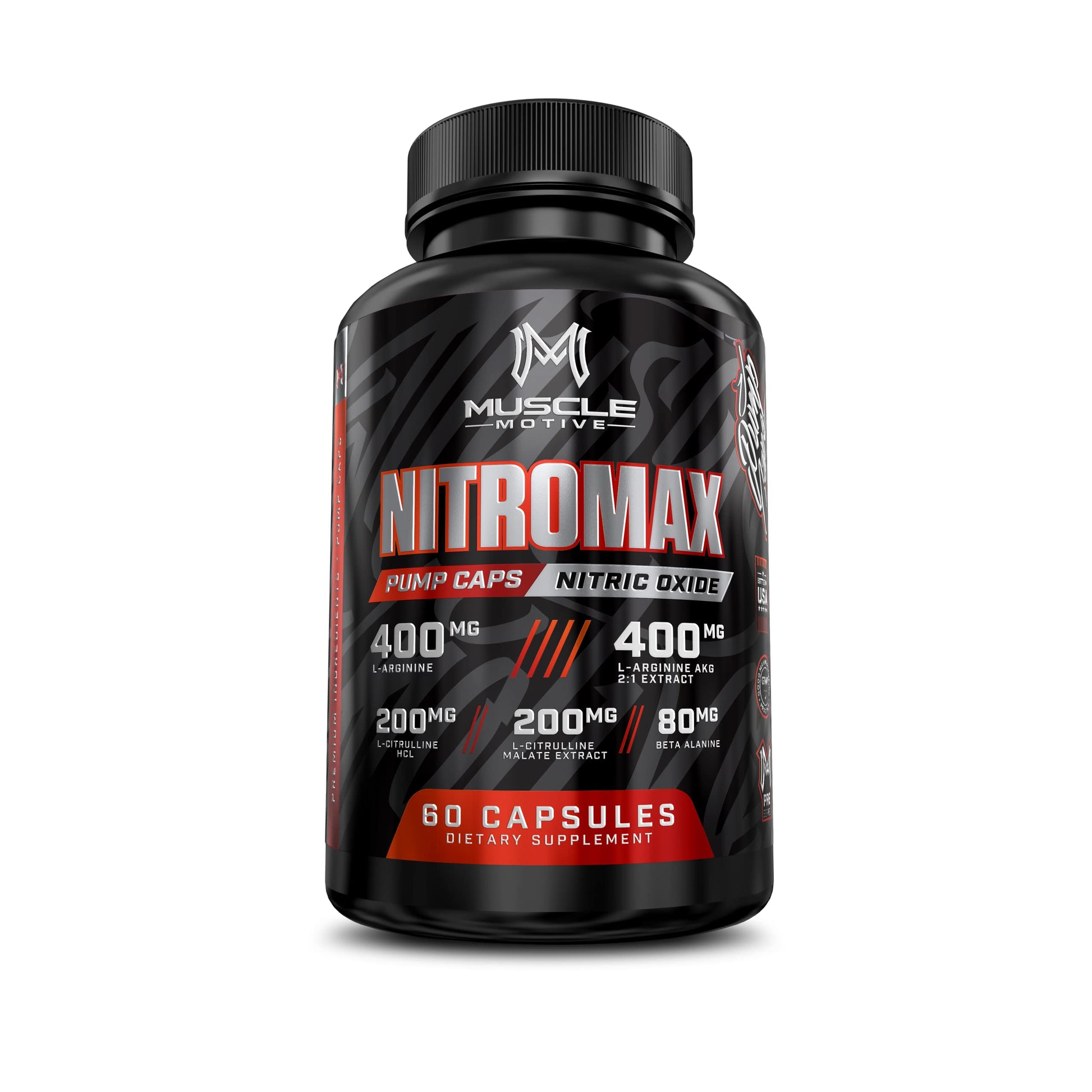 Muscle Motive Nitric Oxide Booster with L-Arginine, L-Citrulline, 60 Capsules