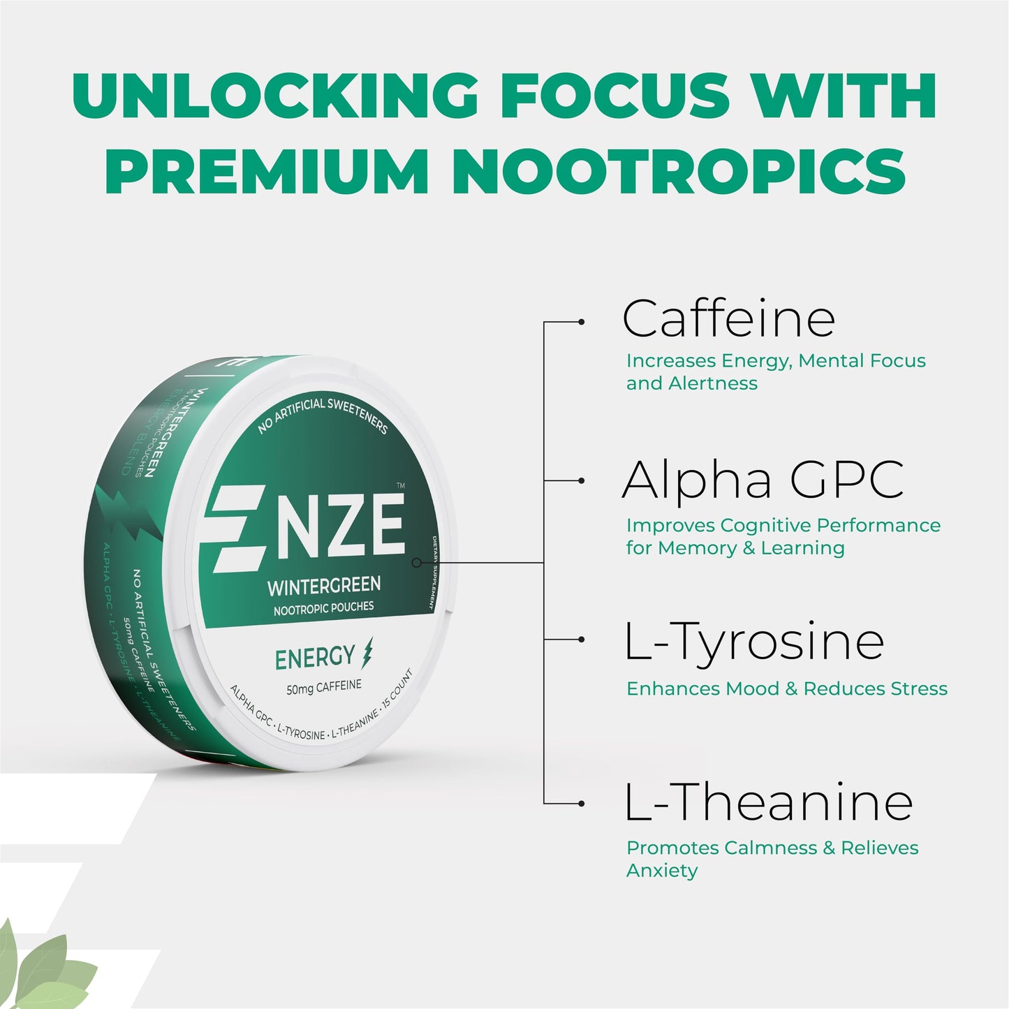 NZE Caffeine Nootropic Pouches Caplet, 5-Pack