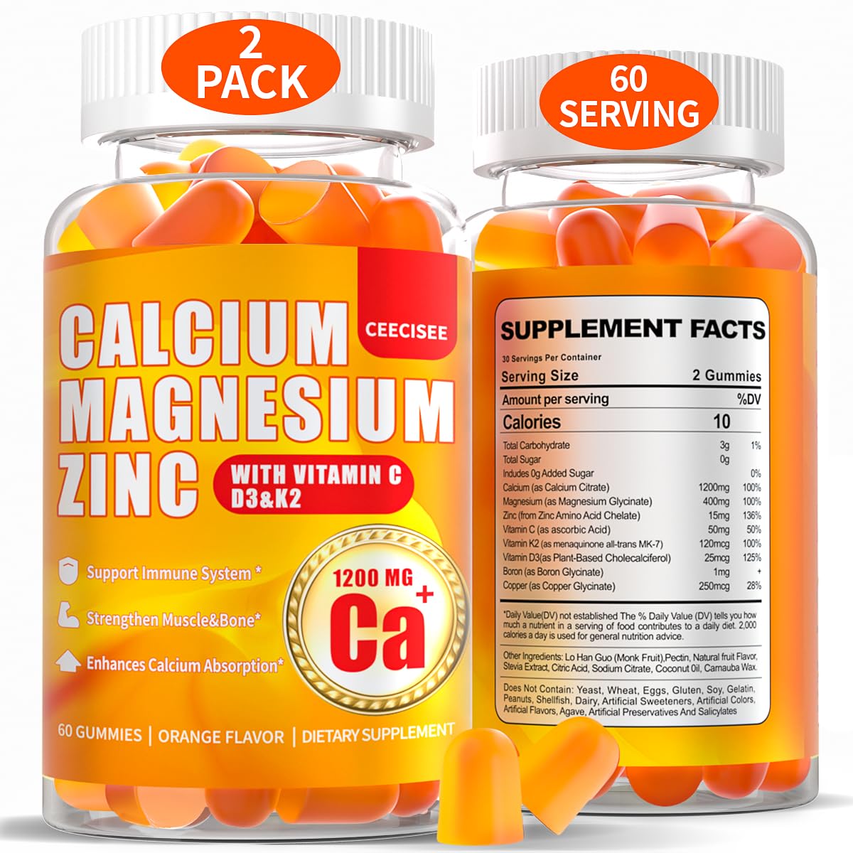 Ceecisee Calcium Magnesium Zinc Gummies 120 Count