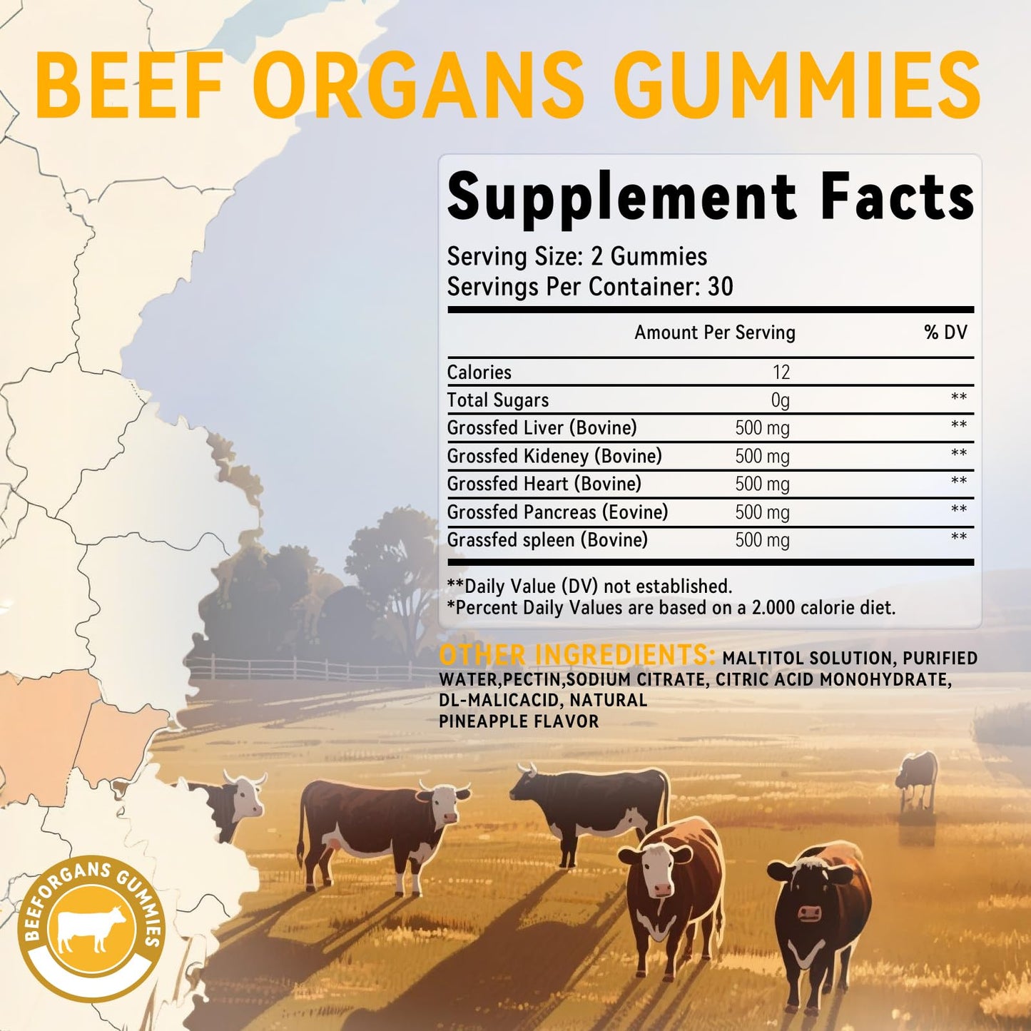 HEALOADING Beef Organ Gummies Supplement for Women, Grass-Fed, Non-GMO, 60 Gummies
