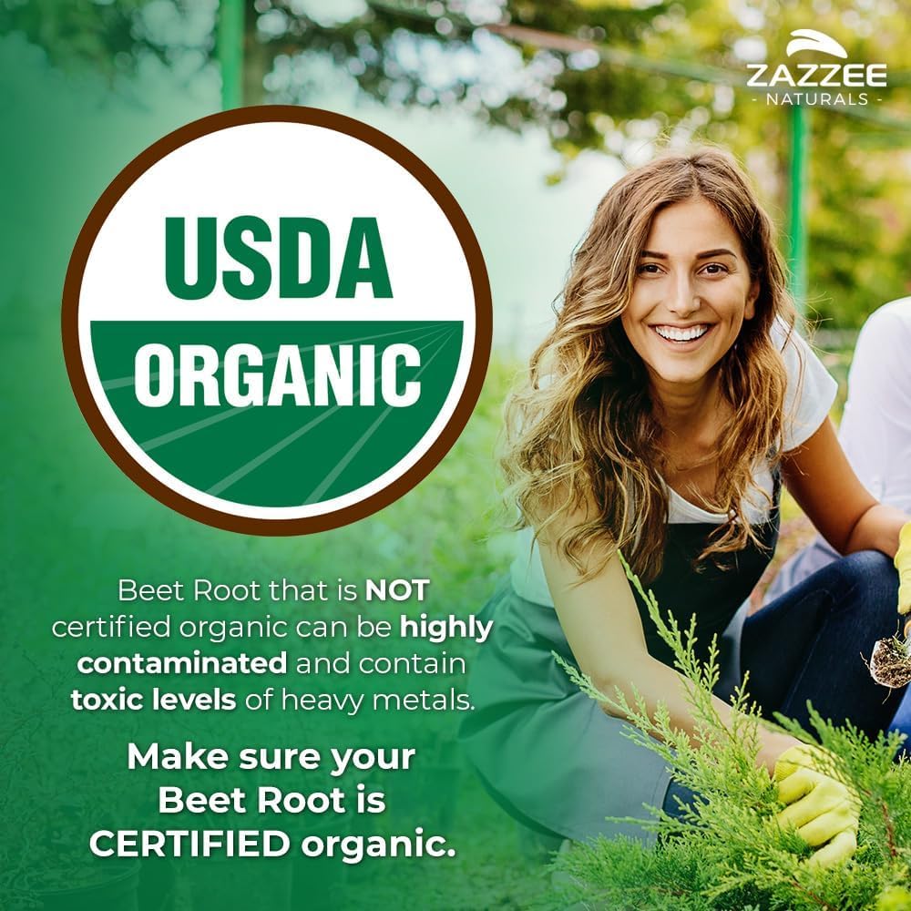 Zazzee USDA Organic Beet Root 20:1 Extract Capsules, 60 Count