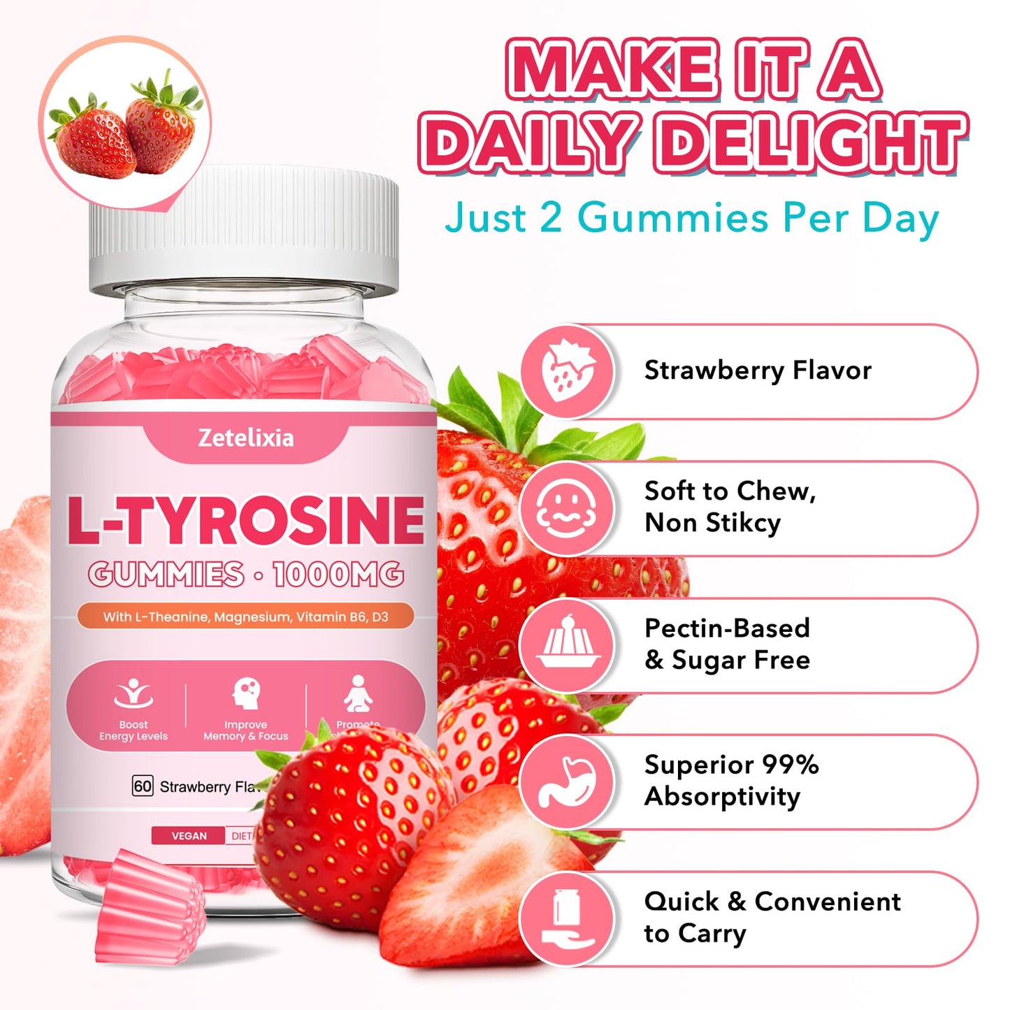 Zetelixia L-Tyrosine Gummies 60 Count