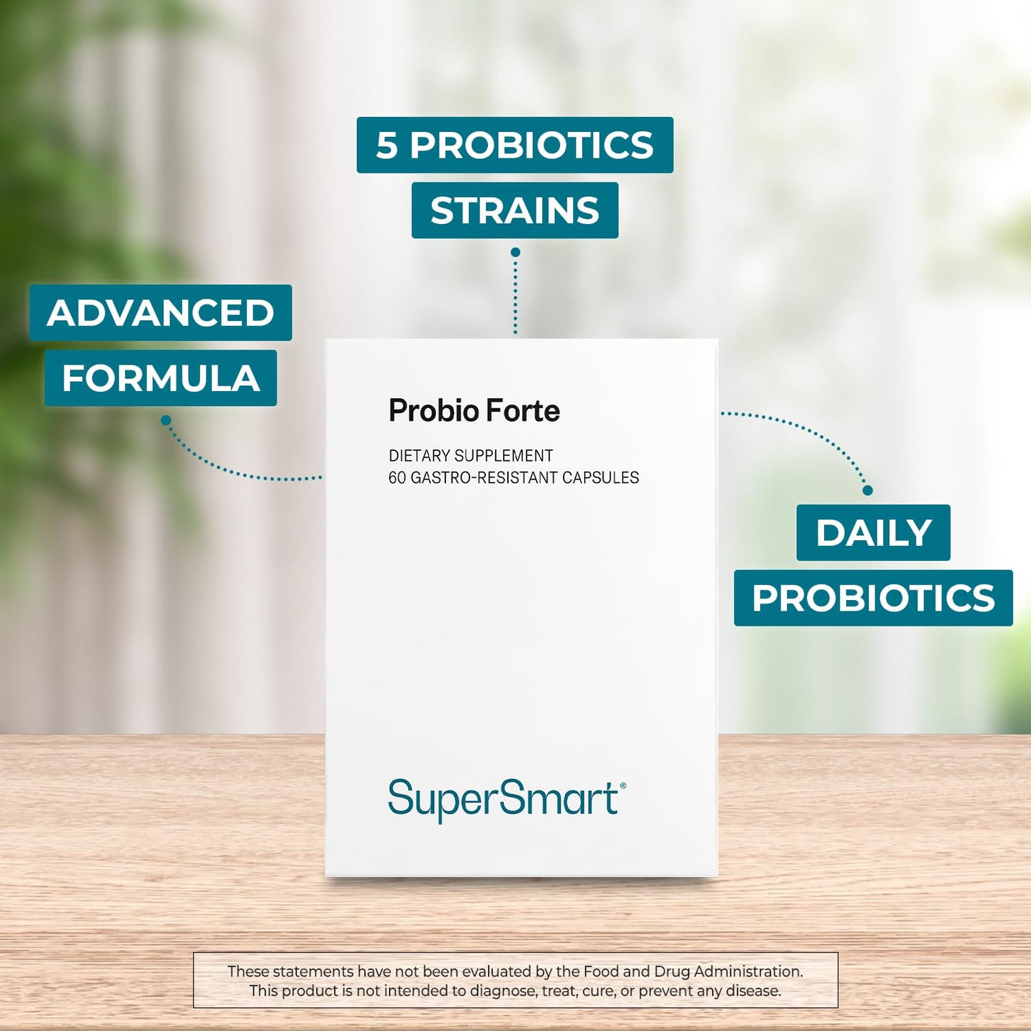 Supersmart Probio Forte 8 Billion CFU per Capsule (Advanced Formula) Daily Probiotics Supplement for Women & Men, Non-GMO & Gluten-Free, 60 Capsules