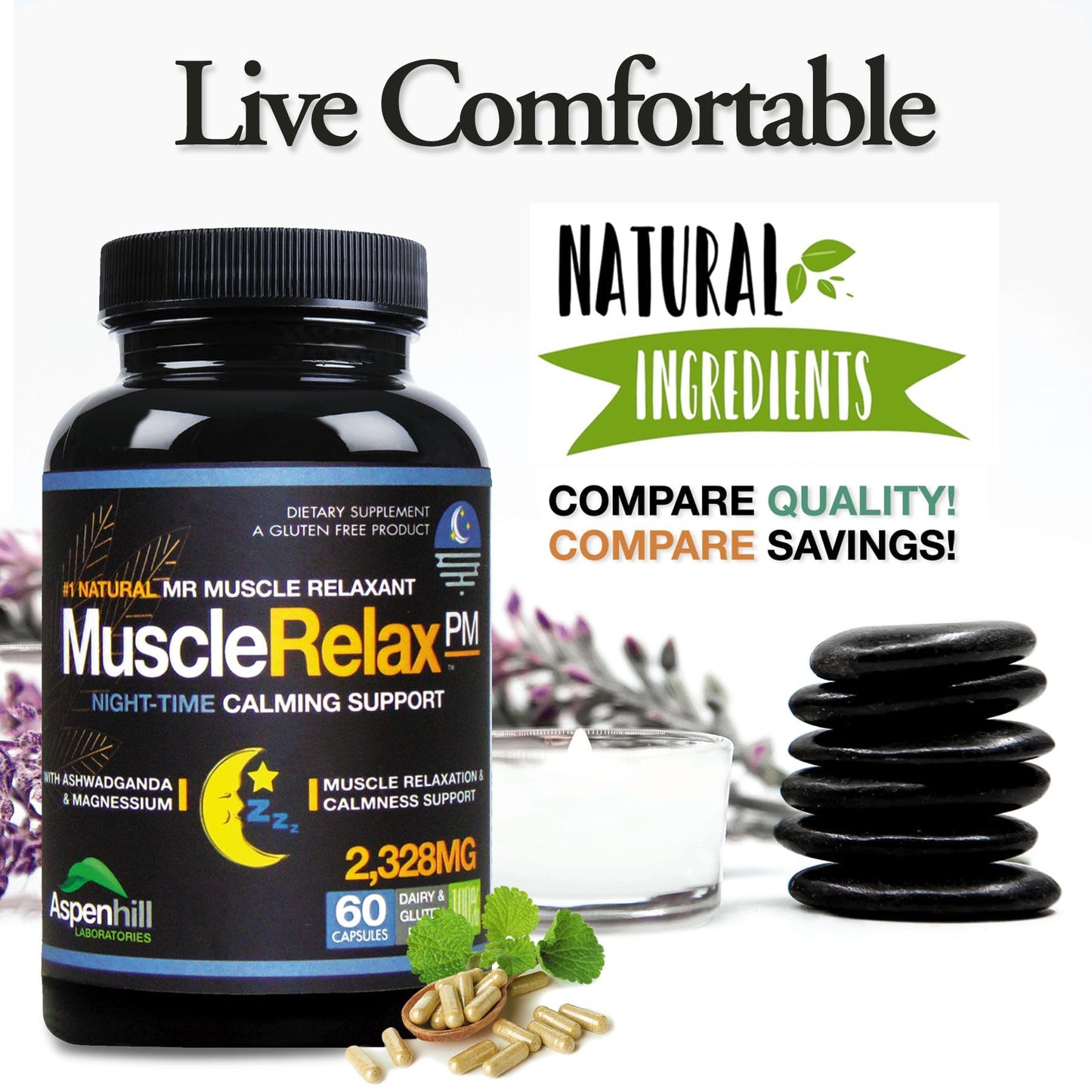 Aspenhill Laboratories Muscle Relax PM Relaxation - Calmness - Night Time Capsule, 60 Count