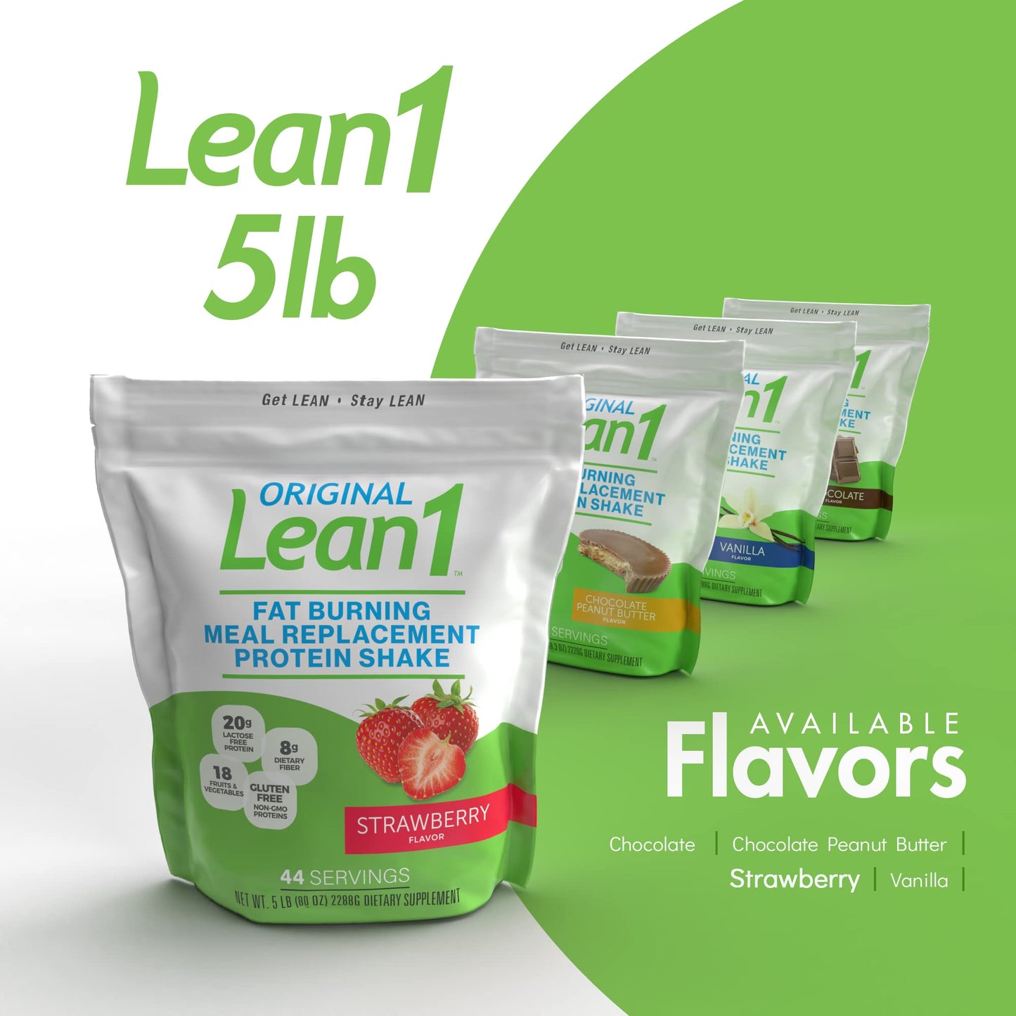 LEAN1 Meal Replacement Protein Shake Powder, Strawberry Flavor, 80 oz