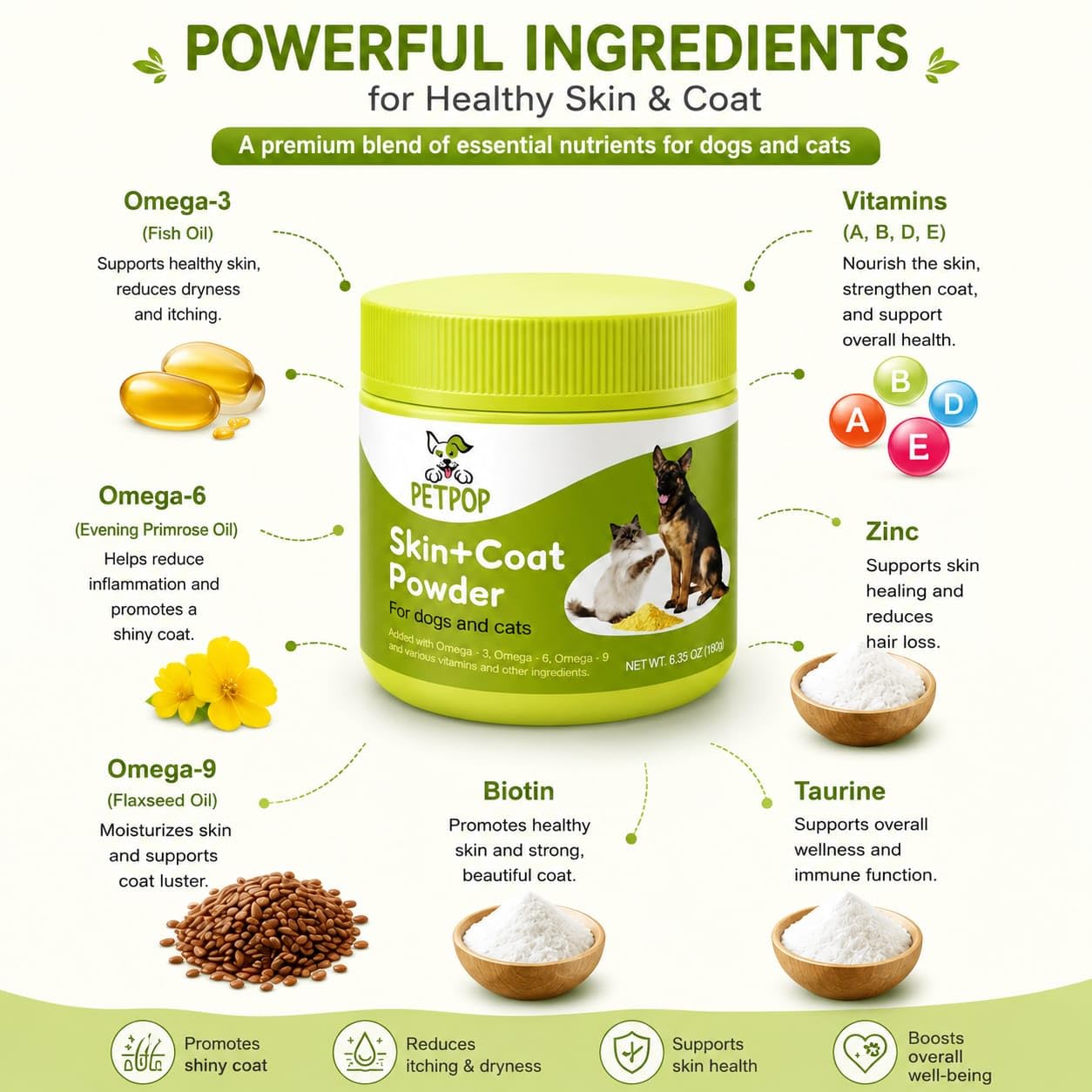 PetPop Omega 3 Skin & Coat Support Powder for Dogs, 1 Unit