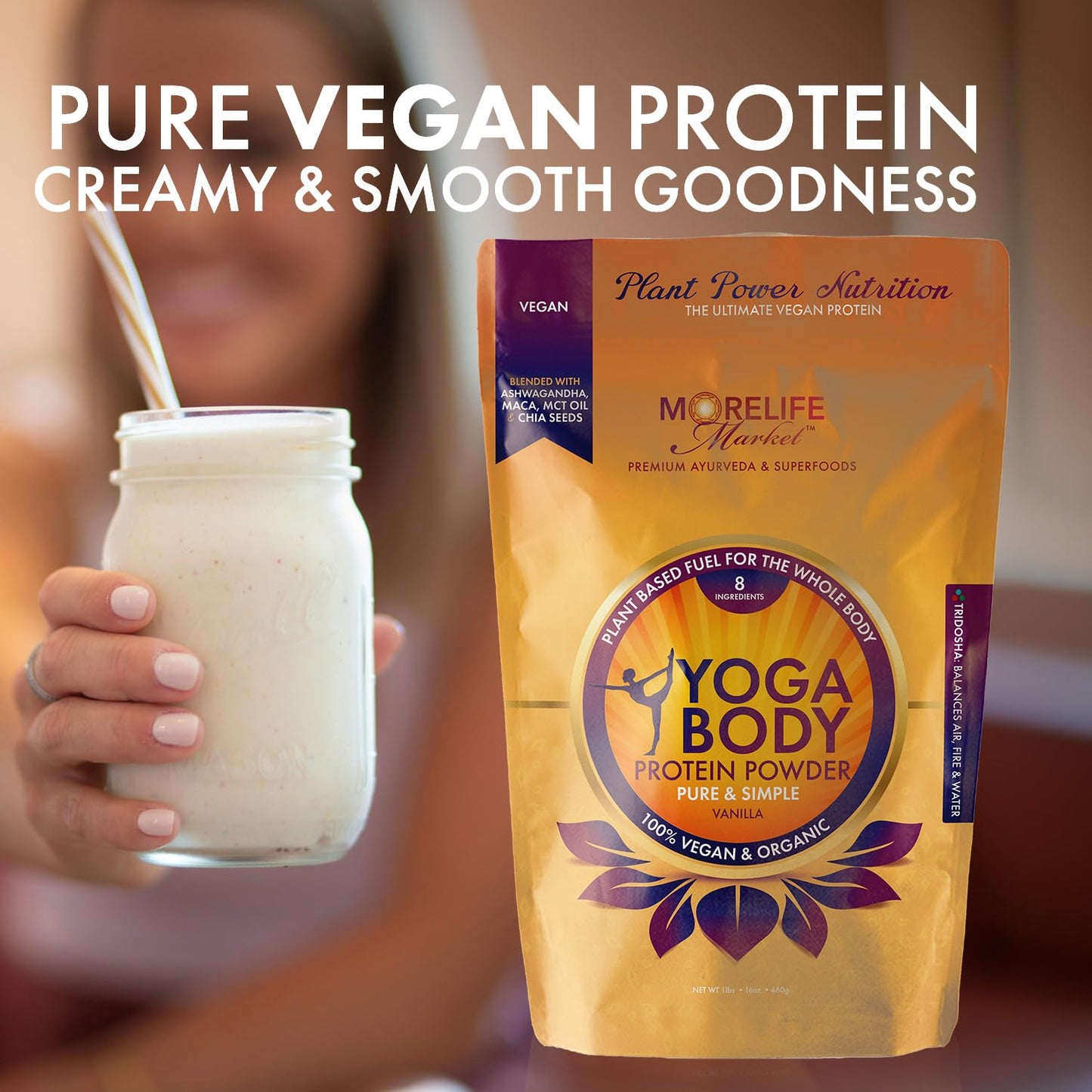 MoreLife Market Yoga Body Protein Powder Vanilla Flavor, 16 oz