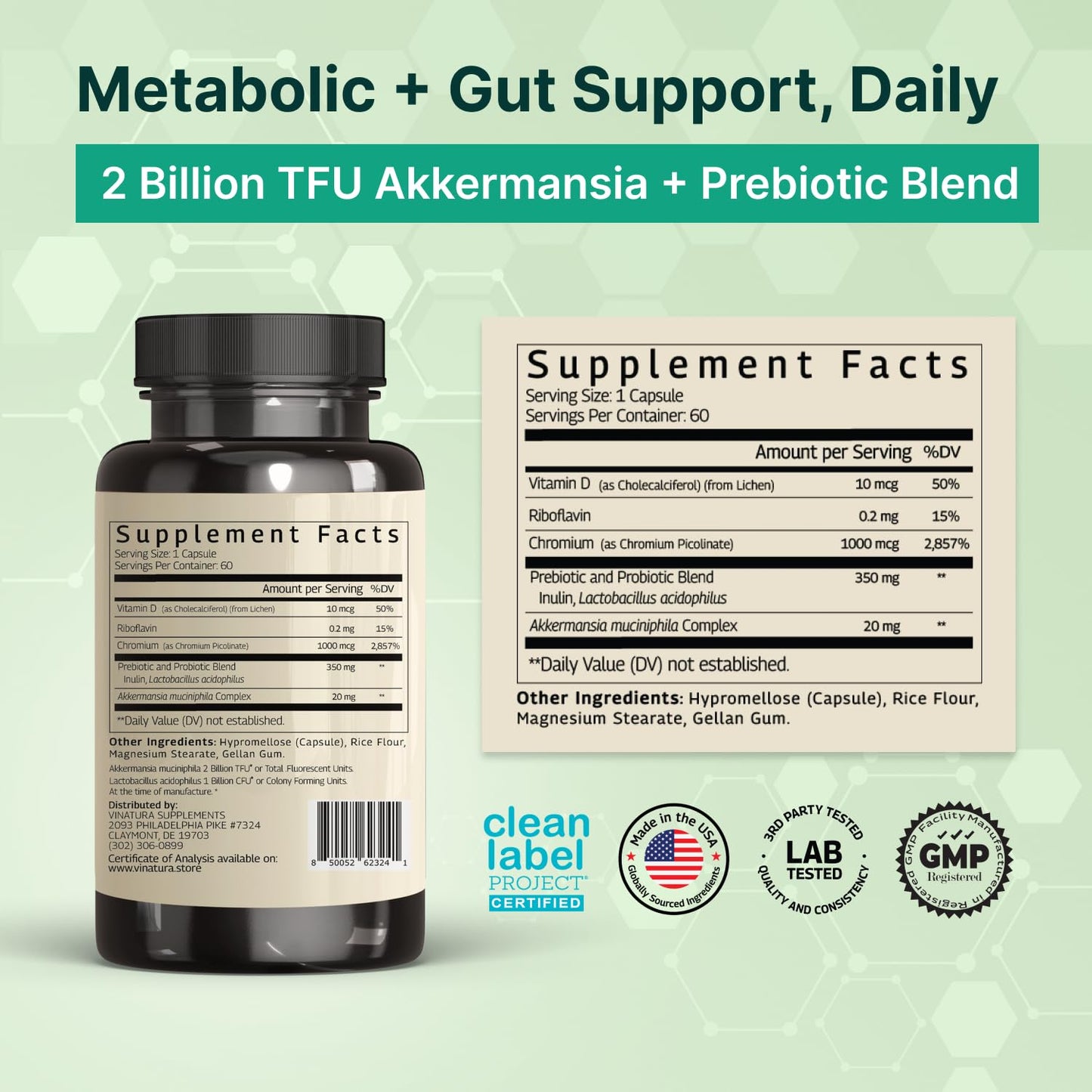 VINATURA Akkermansia Probiotic Capsule, 60 Capsules