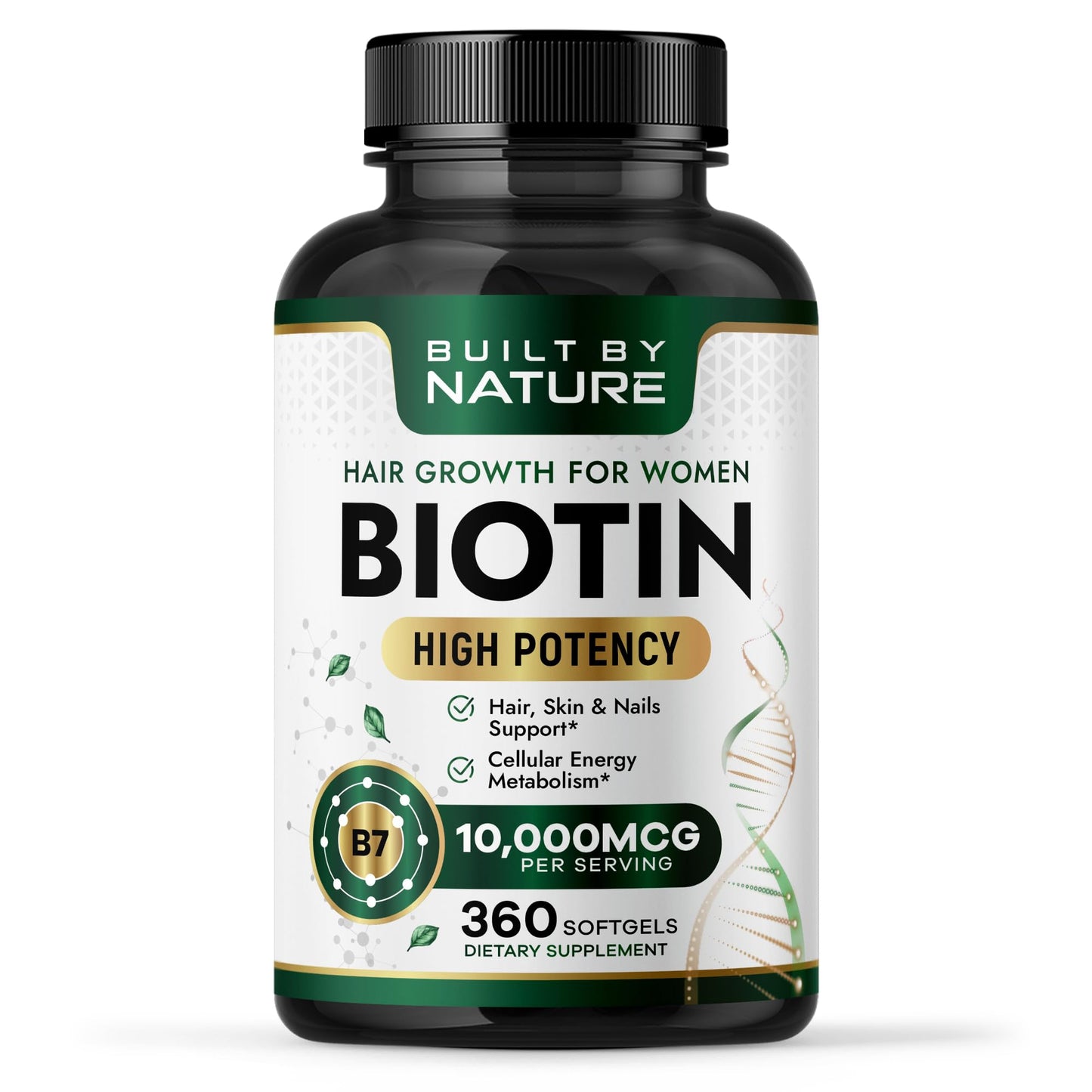 Built by Nature Biotin 10,000 mcg for Hair Growth Women, 360 Softgels
