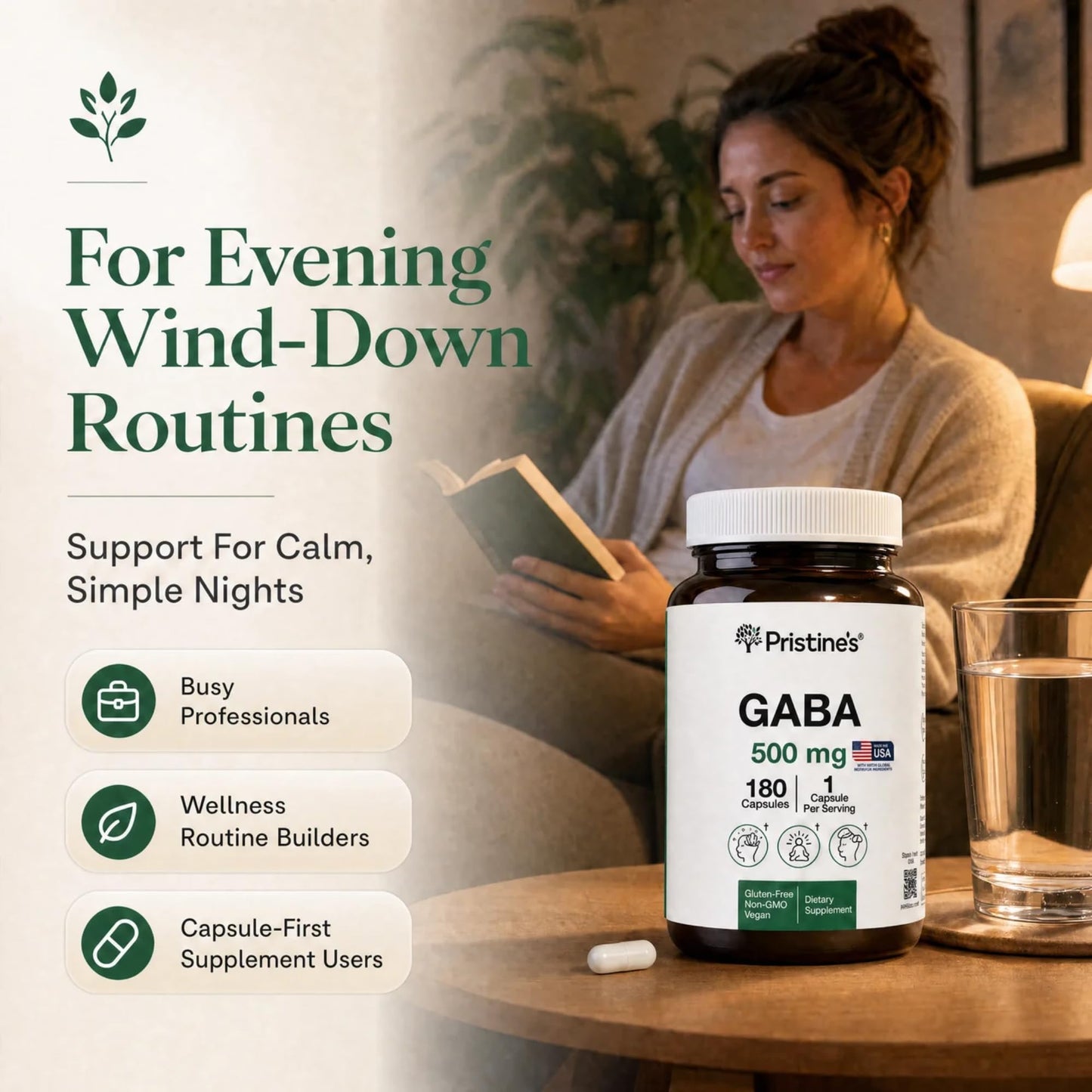 PRISTINE'S GABA 500mg Sleep Quality Support Capsules 180 Count